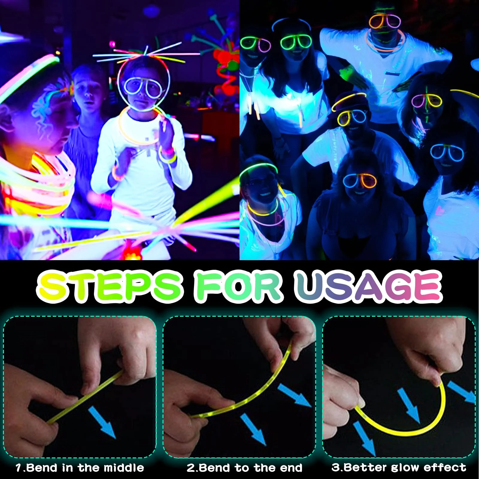 Amzeeniu 270 Stück Knicklichter Party Set Glow Sticks Leuchtstäbe Neon Party Leuchtarmbänder Knicklichter Hochzeit Leuchtspielzeug für Party deko,Festival schwarzlicht deko,Neuem Kreisel,Lutscher - Image 6