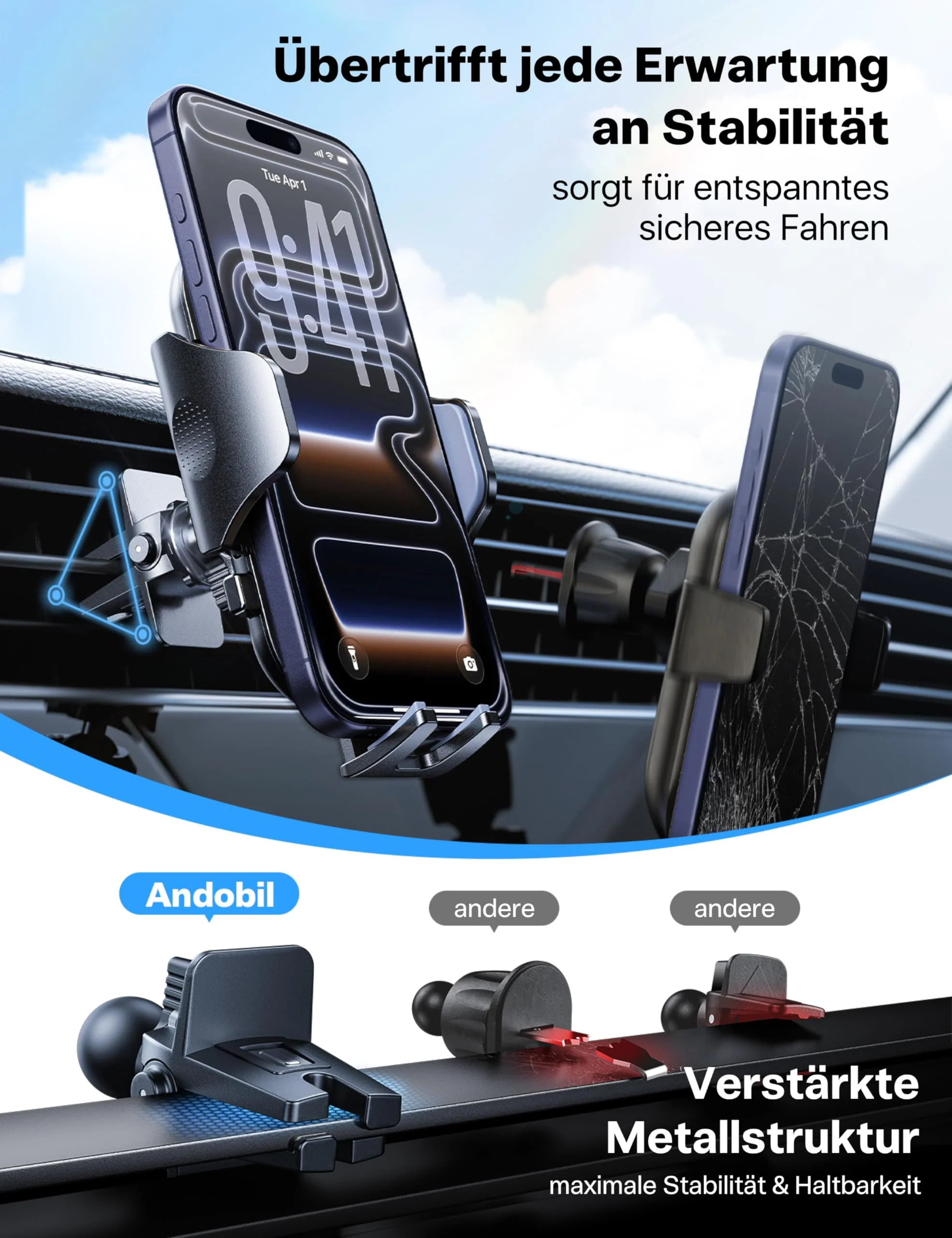 andobil Handyhalterung Auto [2026 3. Generation Upgrade] 3-in-1 Saugnapf & Lüftung Kfz Handyhalterung Universal Smartphone Handyhalter Auto für iPhone 17 Pro Max 16/15/14/13, Samsung S25 Ultra/S24/S23 - Image 4