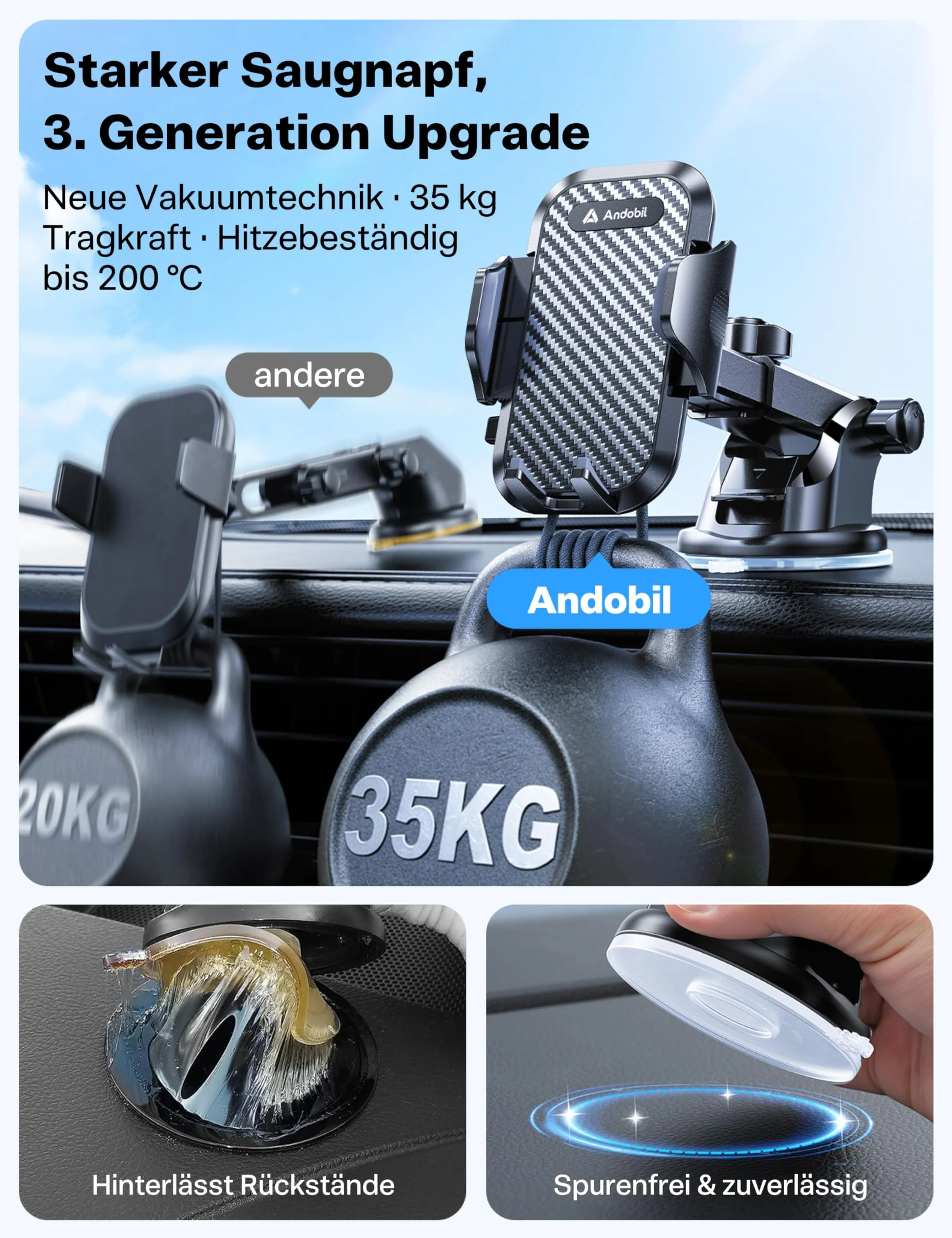 andobil Handyhalterung Auto [2026 3. Generation Upgrade] 3-in-1 Saugnapf & Lüftung Kfz Handyhalterung Universal Smartphone Handyhalter Auto für iPhone 17 Pro Max 16/15/14/13, Samsung S25 Ultra/S24/S23 - Image 7