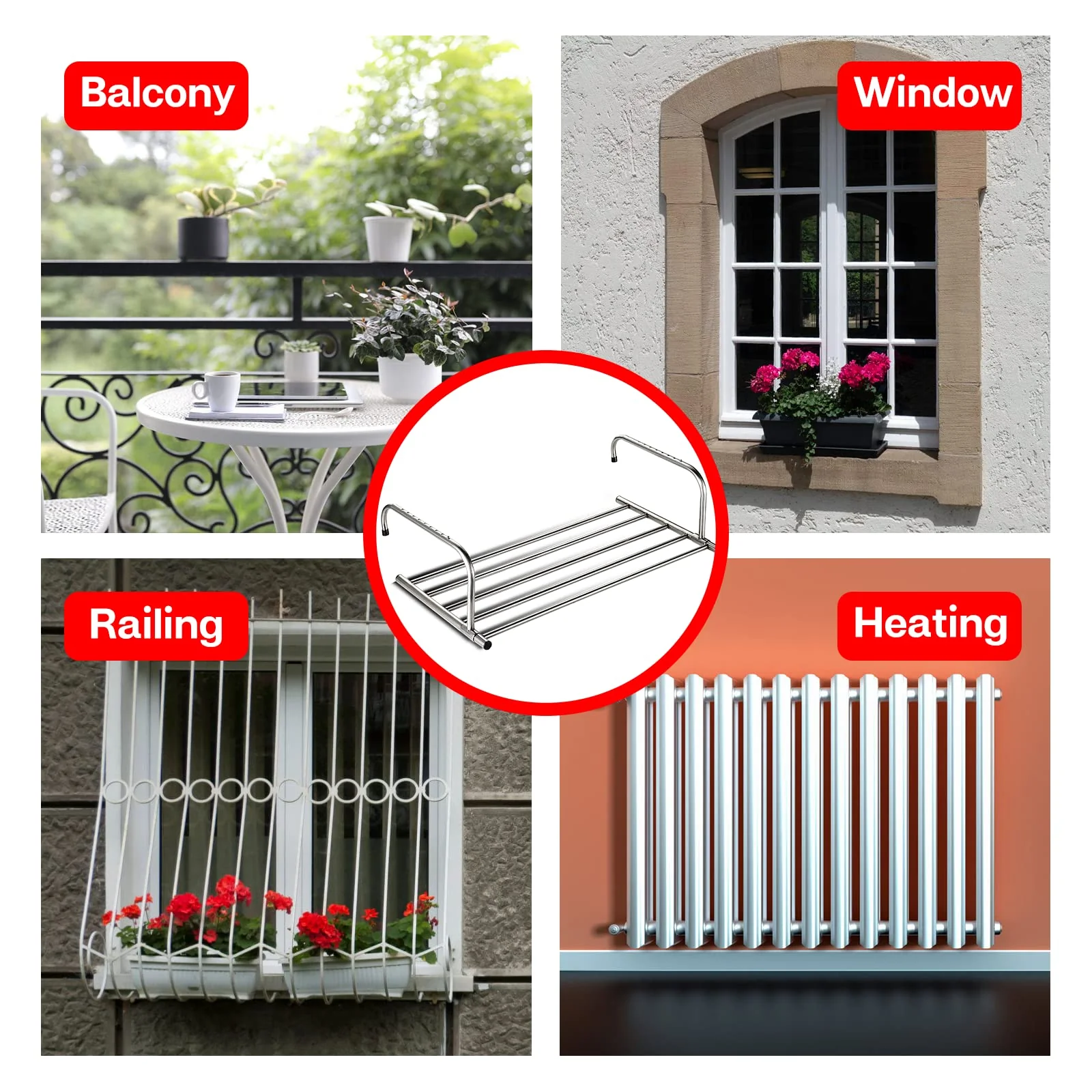 ANEWSIR Wäscheständer Ausziehbar Balkon-Wäschetrockner Klein, Handtuchhalter Heizkörper Wäscheständer Heizung Wäschetrockner Wand für Drinnen & Draußen, Hängetrockner (42-66 cm), Edelstahl. - Image 2