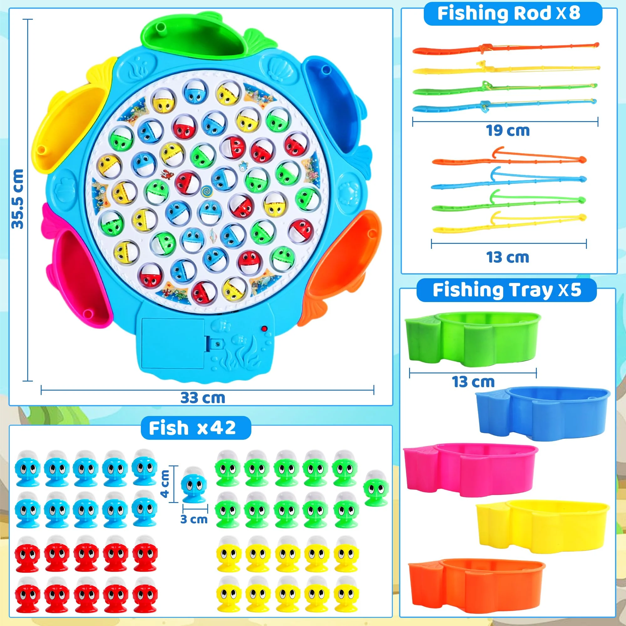 Angelspiel Fische Angeln Kinderspiele ab 3 4 Jahre Brettspiel Spielzeug ab 3 Jahre Kinderspiele ab 4 Jahre mit 8 Kinderangel 42 Fische Spiel ab 3 4 5 Jahre Junge Mädchen,Großes Format 35,5X33 cm - Image 2