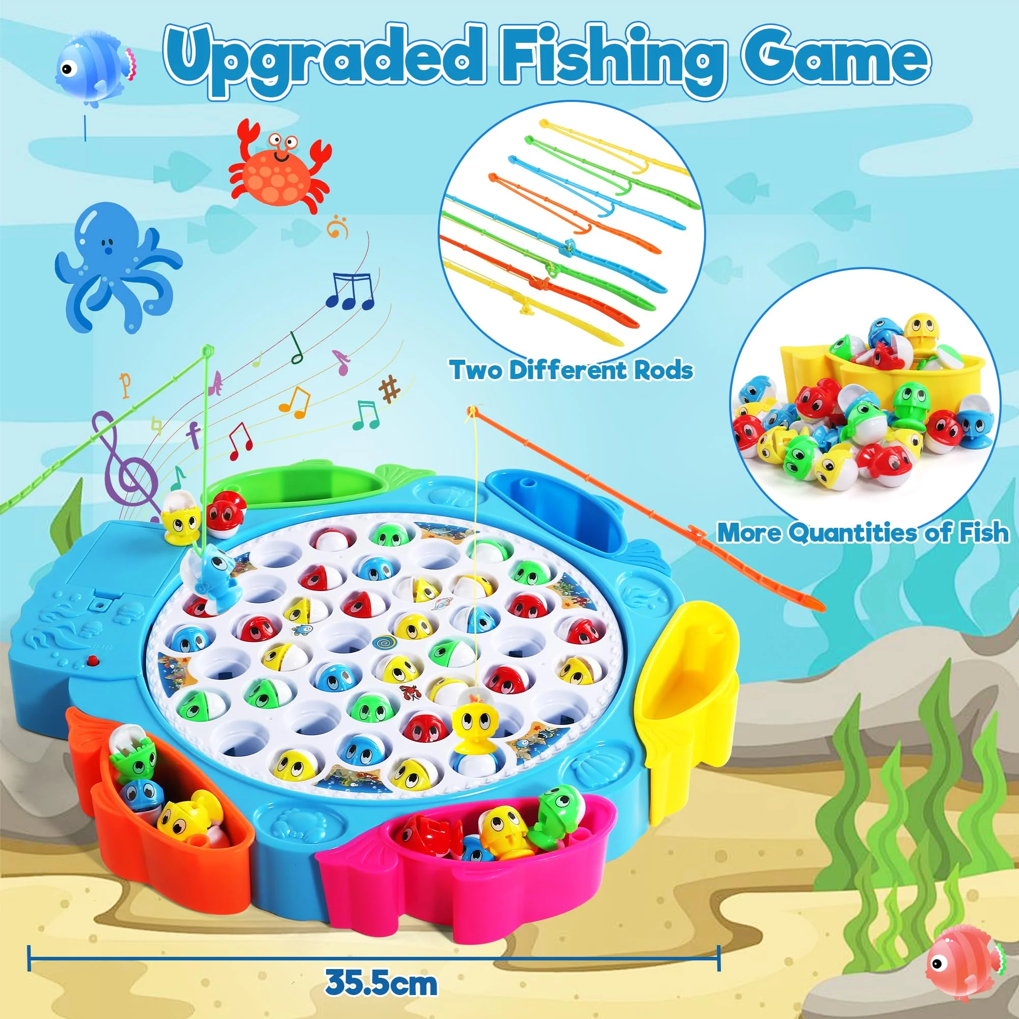 Angelspiel Fische Angeln Kinderspiele ab 3 4 Jahre Brettspiel Spielzeug ab 3 Jahre Kinderspiele ab 4 Jahre mit 8 Kinderangel 42 Fische Spiel ab 3 4 5 Jahre Junge Mädchen,Großes Format 35,5X33 cm - Image 5