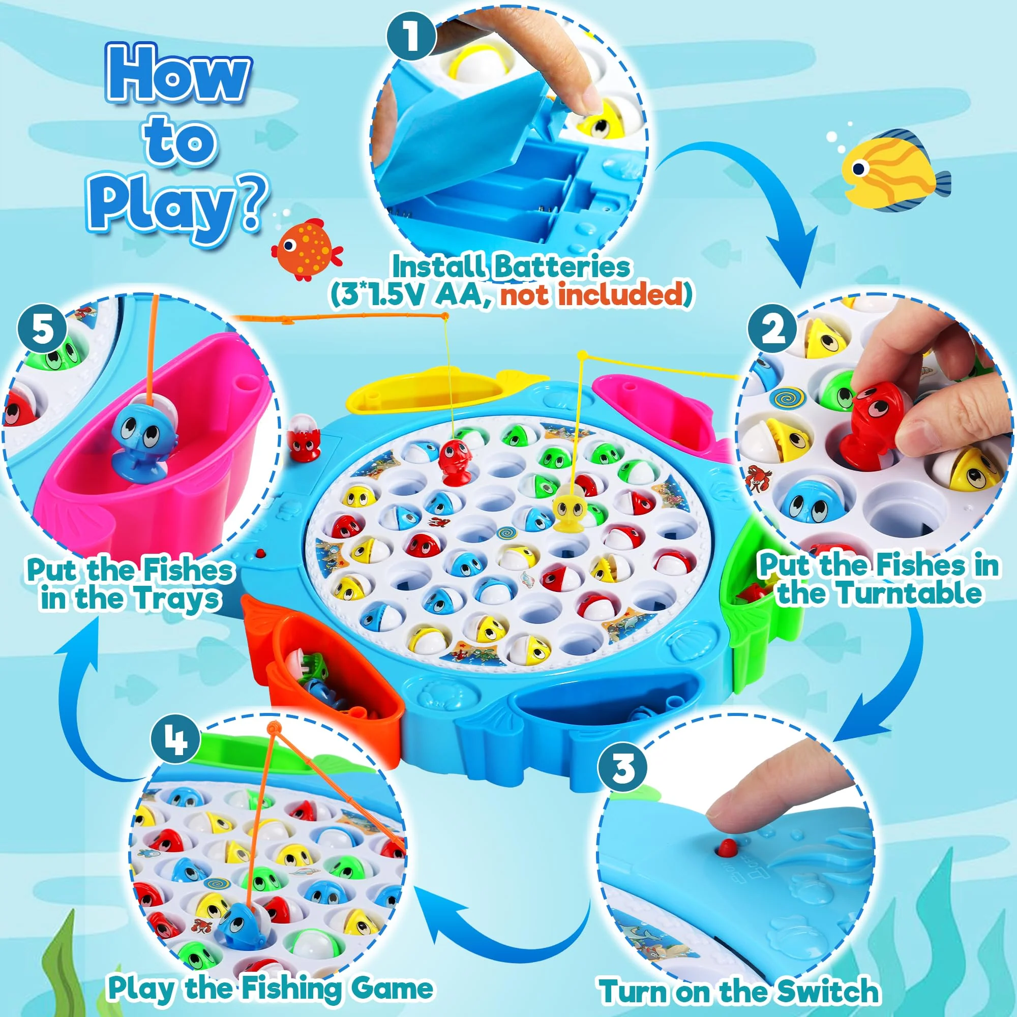 Angelspiel Fische Angeln Kinderspiele ab 3 4 Jahre Brettspiel Spielzeug ab 3 Jahre Kinderspiele ab 4 Jahre mit 8 Kinderangel 42 Fische Spiel ab 3 4 5 Jahre Junge Mädchen,Großes Format 35,5X33 cm - Image 6