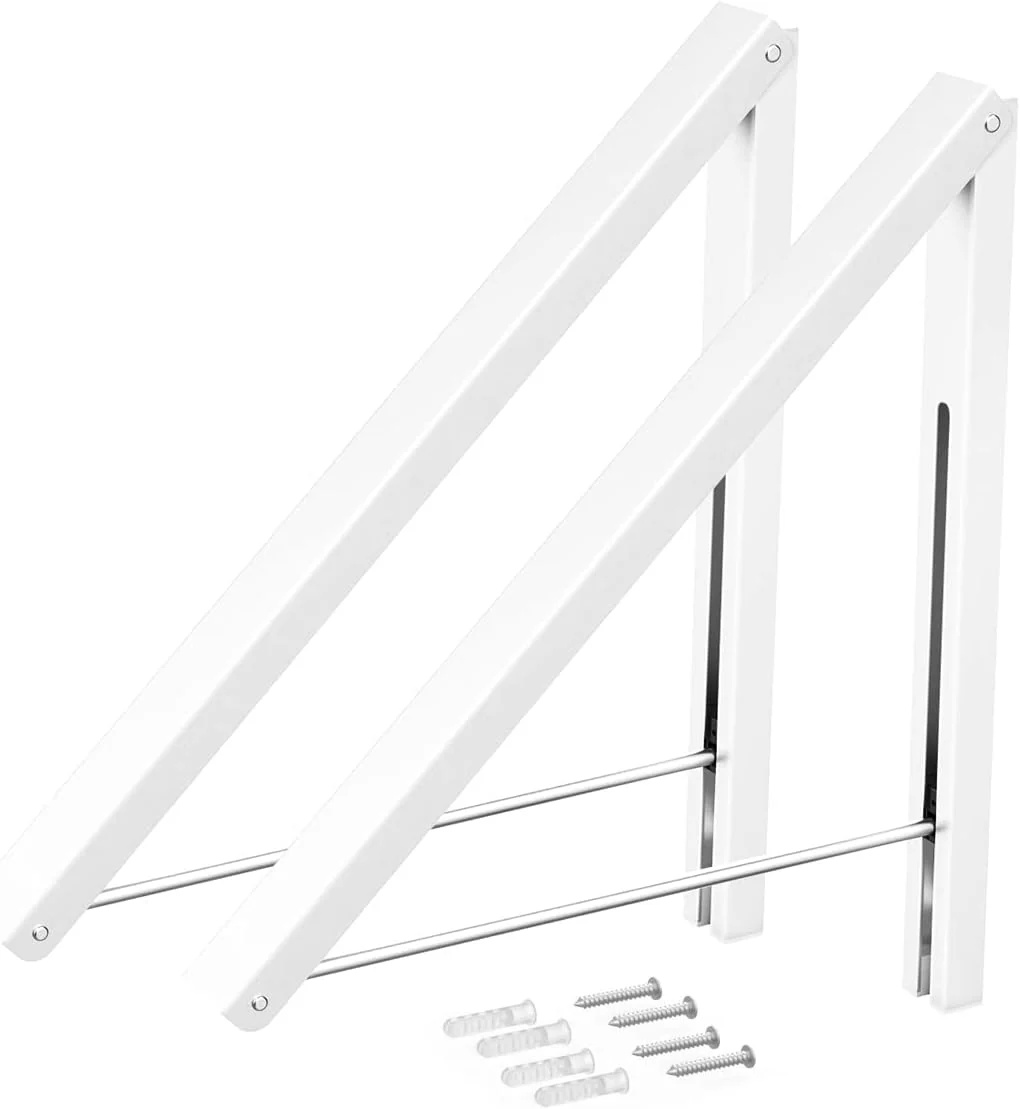 Anjuer Wäscheständer, Wandmontage, Kleiderbügel, zusammenklappbar, Aluminium, platzsparend, Weiß - Image 6
