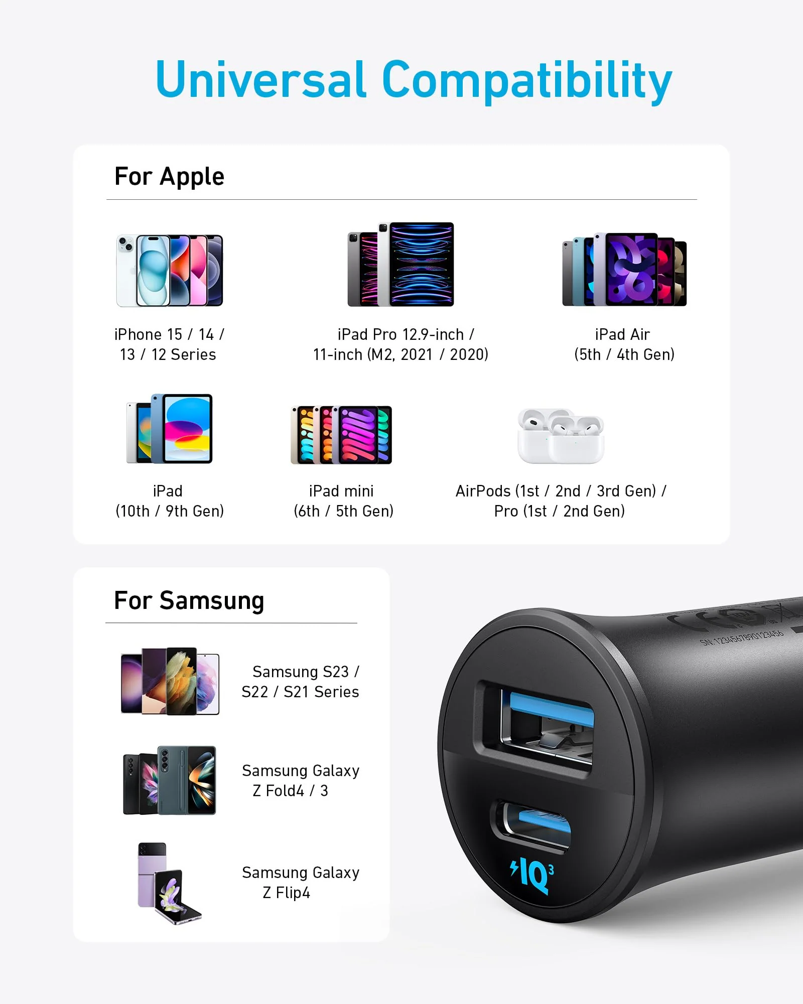 Anker USB-C Kfz-Ladegerät, 30W 2-Port Typ-C Kfz-Netzteil, Kfz-Ladegerät für iPhone mit PowerIQ 3.0, Für iPhone 17/16/15/14/13/12 Serie, Samsung Galaxy S23/S22/S21 Serie, iPad Pro, AirPods und mehr - Image 3
