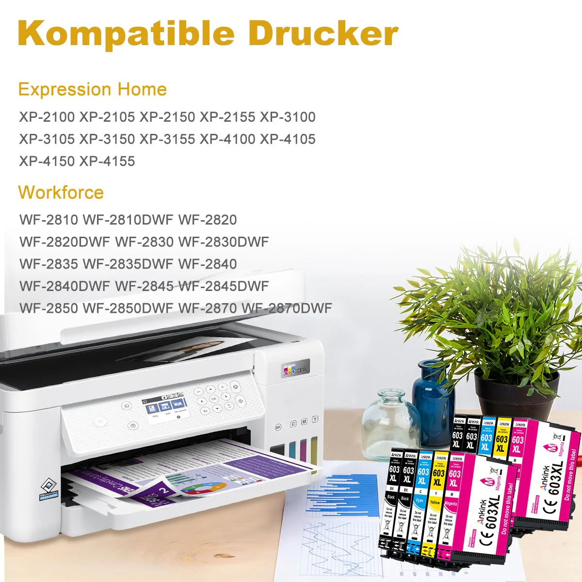 ANKINK Kompatibel Tintenpatrone Druckerpatronen als Ersatz für Epson 603XL für Patrone 603 XL für WF-2820DWF WF-2830DWF WF-2840DWF XP-2100 XP-2150 XP-3100 XP-3150 XP-4100 XP-4150 Schwarz Farbe 10 Pack - Image 6