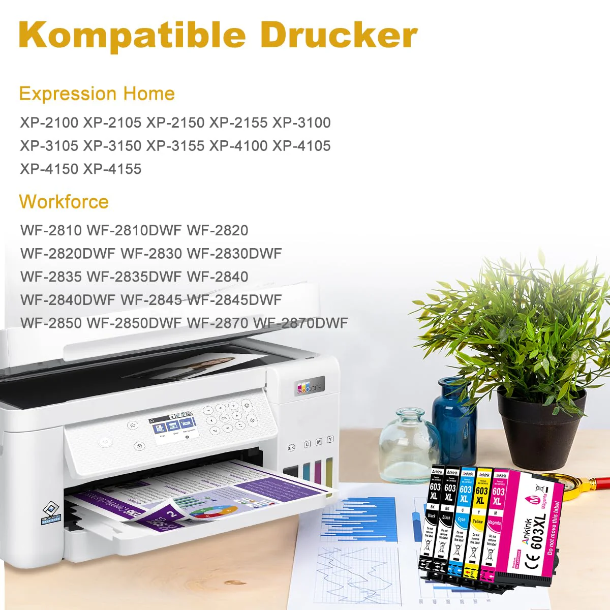 ANKINK Kompatibel Tintenpatrone Druckerpatronen als Ersatz für Epson 603XL für Patrone 603 XL für WF-2820DWF WF-2830DWF WF-2840DWF XP-2100 XP-2150 XP-3100 XP-3150 XP-4100 XP-4150, Schwarz Farbe 5 Pack - Image 4