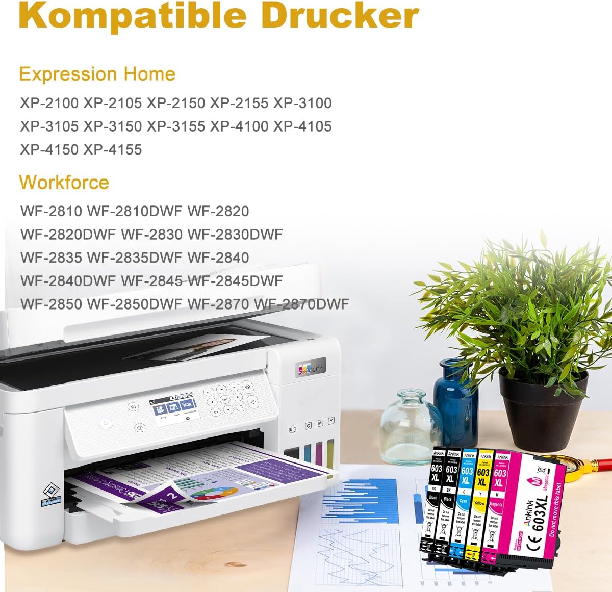 ANKINK Kompatibel Tintenpatrone Druckerpatronen als Ersatz für Epson 603XL für Patrone 603 XL für WF-2820DWF WF-2830DWF WF-2840DWF XP-2100 XP-2150 XP-3100 XP-3150 XP-4100 XP-4150, Schwarz Farbe 5 Pack - Image 9