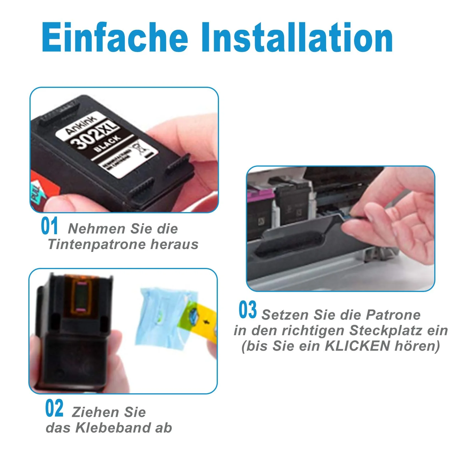 ANKINK Wiederaufbereitet Tintenpatrone Druckerpatronen als Ersatz für HP 302XL für Patrone 302 XL für 1110 2130 3630 3632 3634 3636 3639 4520 4524 4525 4526 4528 3830 3831 3833, Schwarz 2er-Pack - Image 5