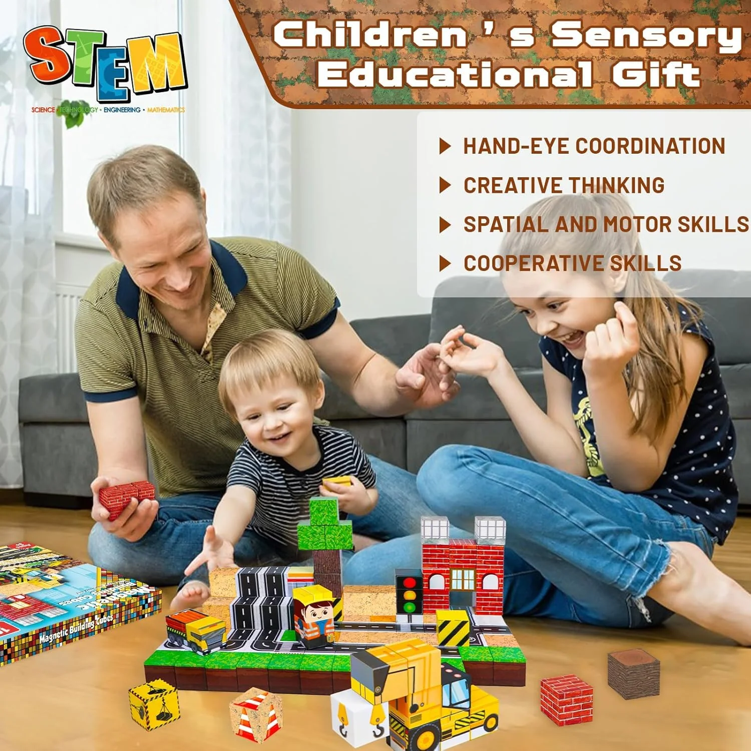 Annexfun Magnetische Bausteine Magnetische Bauwelt Straßenaufsatz Set Stadt mit Baufahrzeuge Magnetic Building Blocks Bagger Spielzeug ab 6 Jahren Baustellenfahrzeuge Kinder konstruktionsspielzeug - Image 2