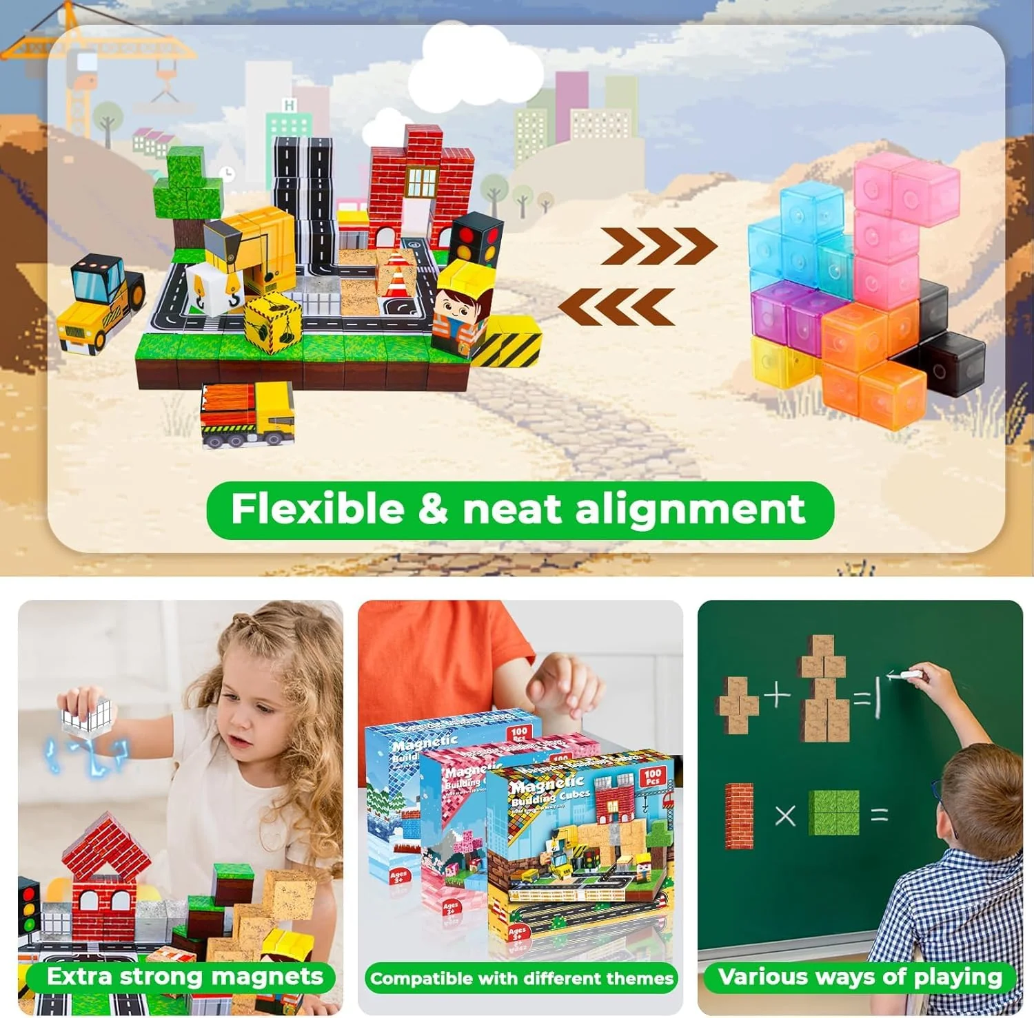 Annexfun Magnetische Bausteine Magnetische Bauwelt Straßenaufsatz Set Stadt mit Baufahrzeuge Magnetic Building Blocks Bagger Spielzeug ab 6 Jahren Baustellenfahrzeuge Kinder konstruktionsspielzeug - Image 3