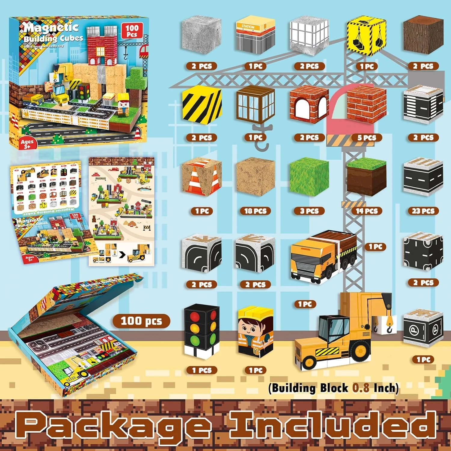 Annexfun Magnetische Bausteine Magnetische Bauwelt Straßenaufsatz Set Stadt mit Baufahrzeuge Magnetic Building Blocks Bagger Spielzeug ab 6 Jahren Baustellenfahrzeuge Kinder konstruktionsspielzeug - Image 6