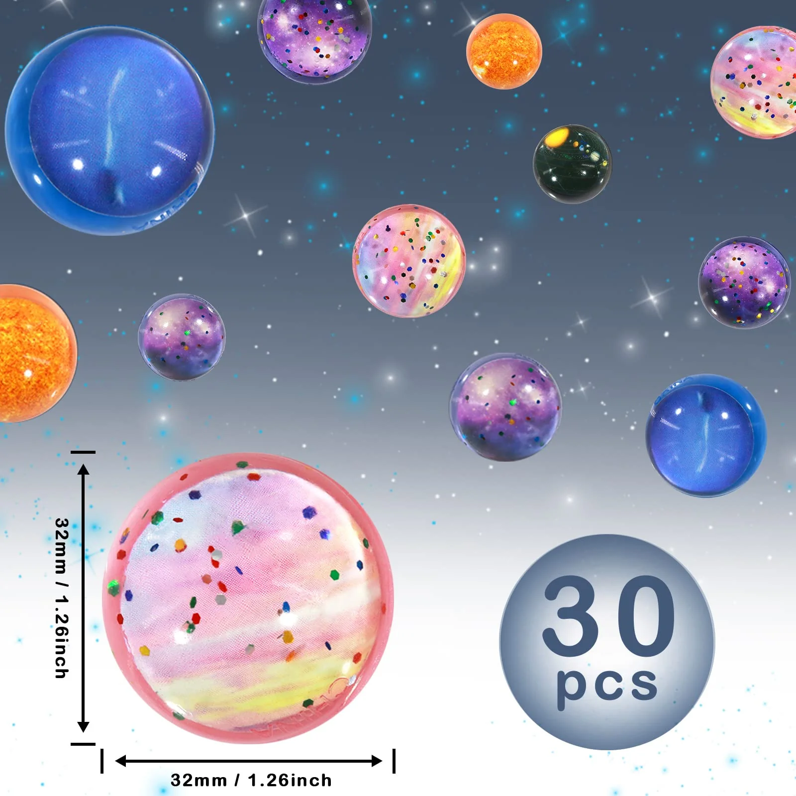 Annhao 30 Stück Flummies für Kinder, Flummi Planeten Spielzeug Geschenk Kindergeburstag Mitgebsel Groß Set für Mädchen Jungen give aways mitgebsel Kindergeburtstag gastgeschenke Partygeschenke (32mm) - Image 7