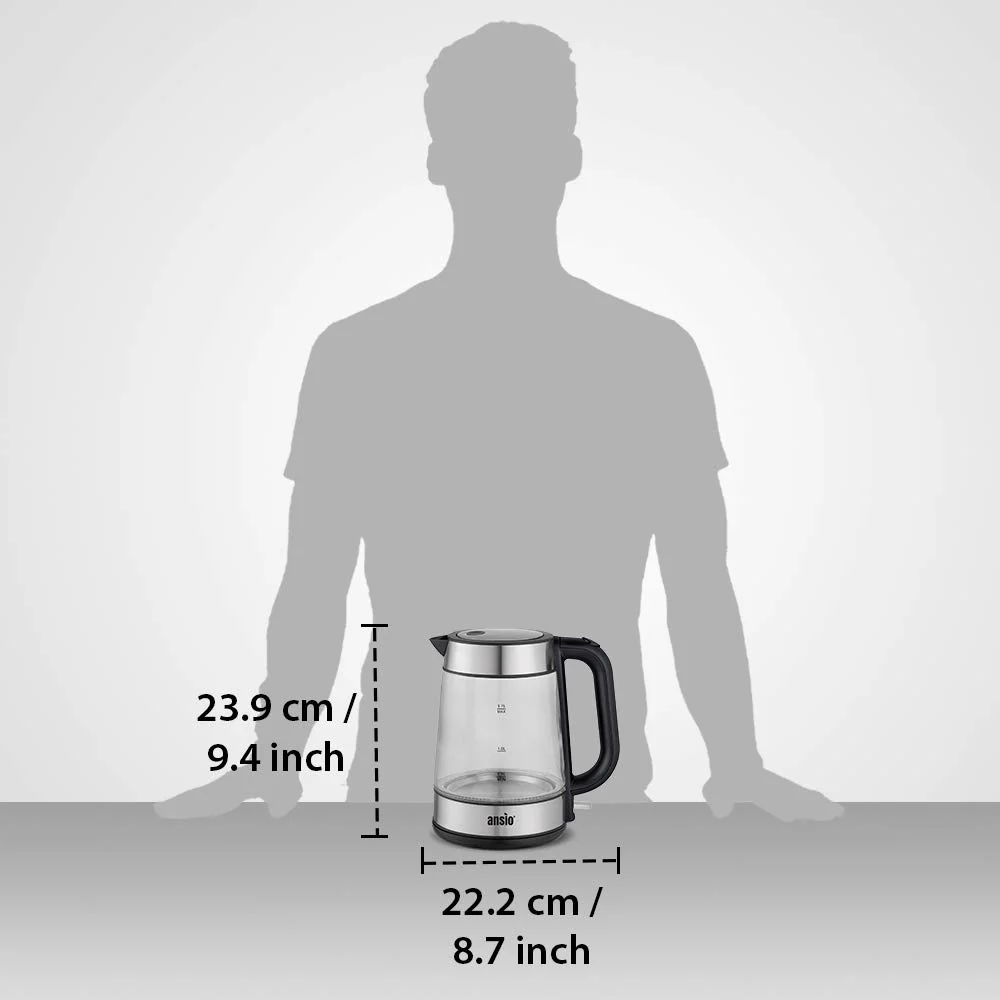 ANSIO Wasserkocher Edelstahl,1,7 Liter, 2200 watts Wasserkocher mit Herausnehmbarer Kalkfilter, Abschaltautomatik, Schnellkochfunktion Wasserstandsanzeige beleuchtet BPA Frei (Edelstahl-schwarz)