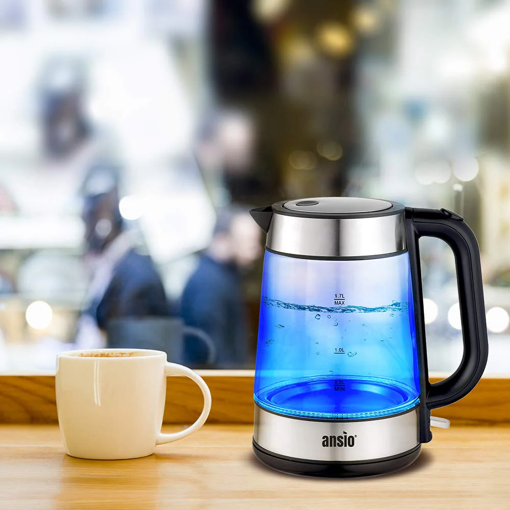 ANSIO Wasserkocher Edelstahl,1,7 Liter, 2200 watts Wasserkocher mit Herausnehmbarer Kalkfilter, Abschaltautomatik, Schnellkochfunktion Wasserstandsanzeige beleuchtet BPA Frei (Edelstahl-schwarz) - Image 2