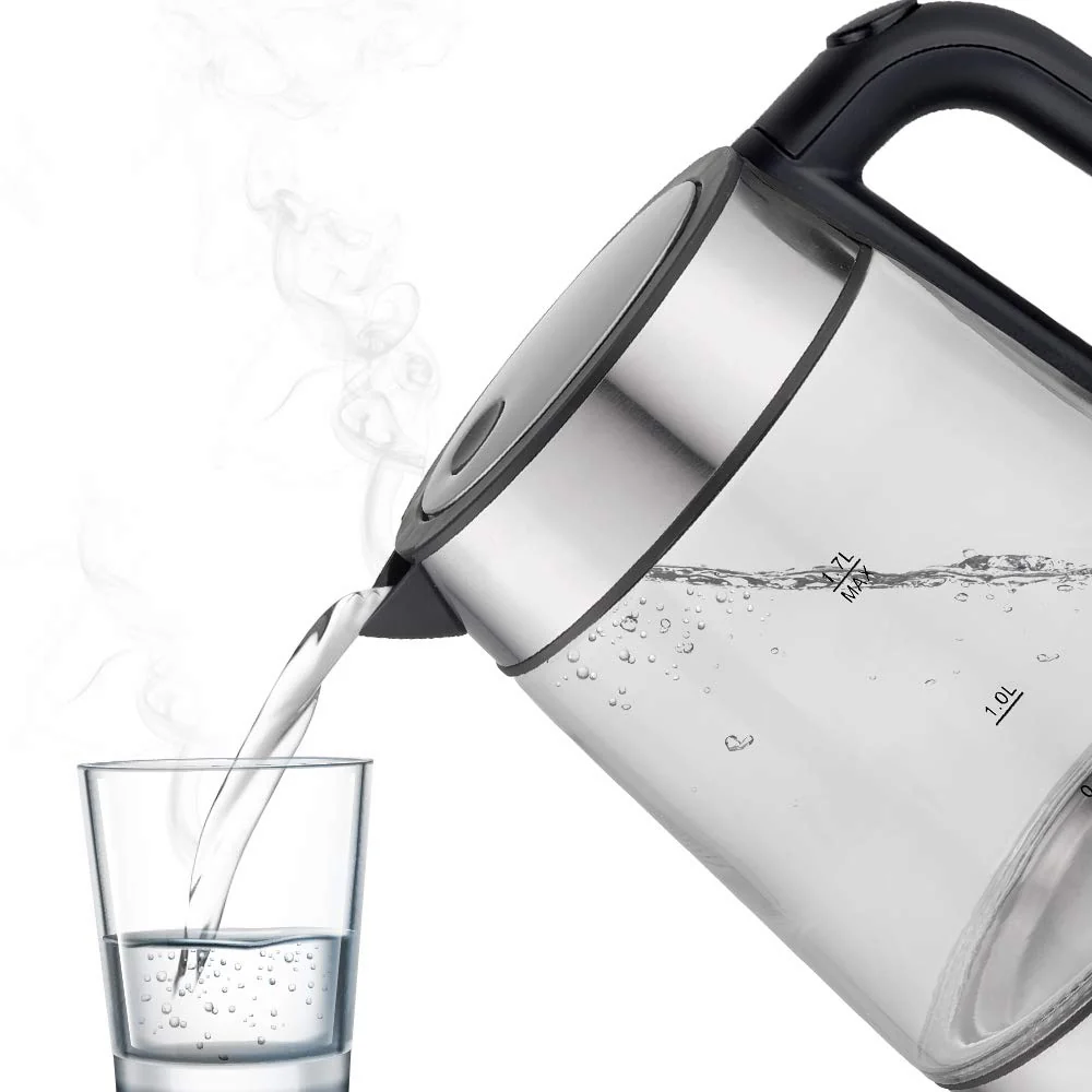 ANSIO Wasserkocher Edelstahl,1,7 Liter, 2200 watts Wasserkocher mit Herausnehmbarer Kalkfilter, Abschaltautomatik, Schnellkochfunktion Wasserstandsanzeige beleuchtet BPA Frei (Edelstahl-schwarz) - Image 3