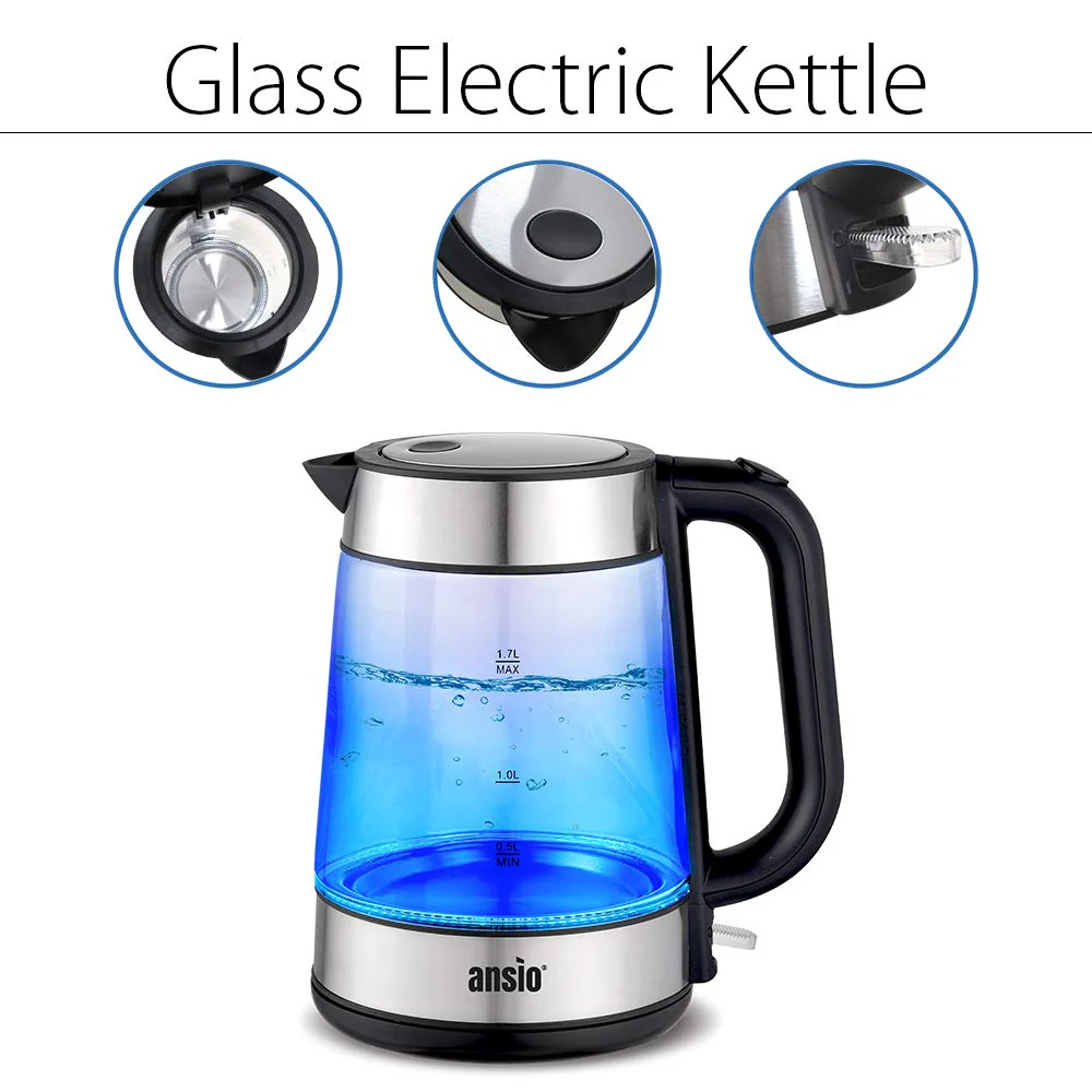 ANSIO Wasserkocher Edelstahl,1,7 Liter, 2200 watts Wasserkocher mit Herausnehmbarer Kalkfilter, Abschaltautomatik, Schnellkochfunktion Wasserstandsanzeige beleuchtet BPA Frei (Edelstahl-schwarz) - Image 6
