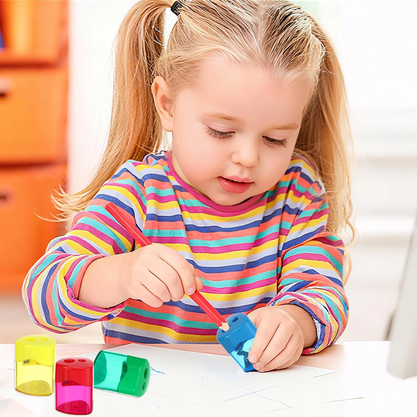 Anspitzer mit Behälter Klein, 8 Stück Doppellöchern Bleistiftspitzer Dicke und Dünne Stifte für Schule Büro, Anspitzer Kinder, Dosenspitzer für Schule Büro - Image 2