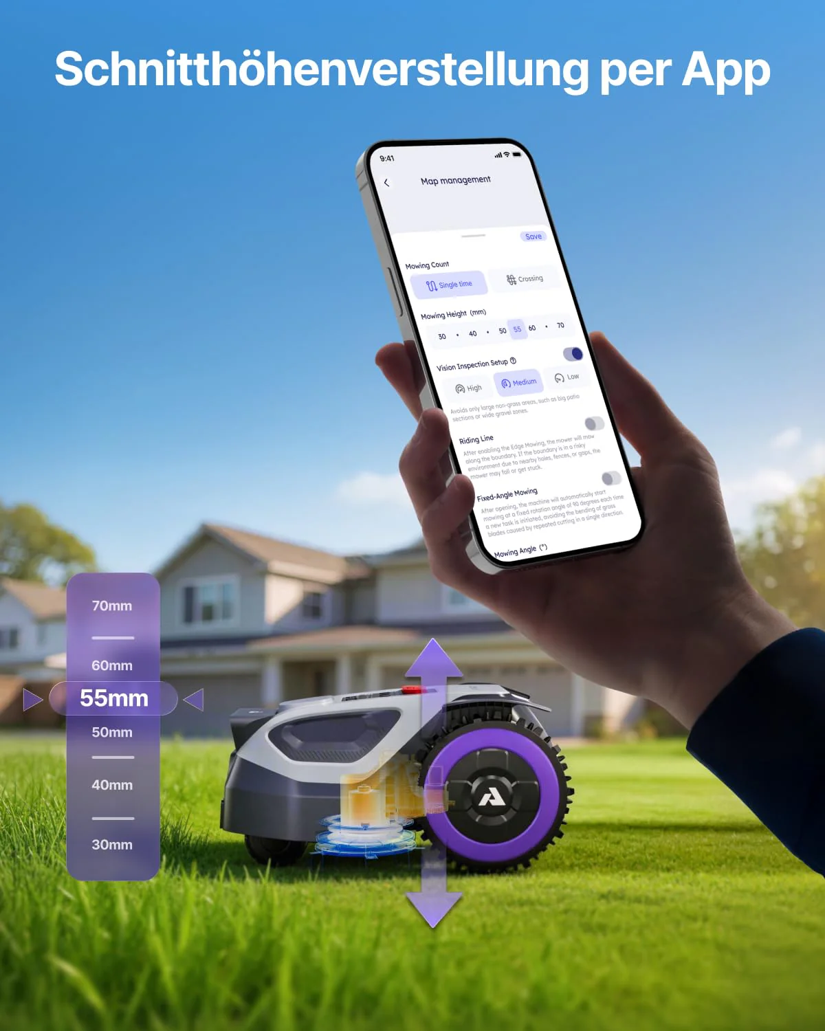 ANTHBOT M5 Mähroboter mit passender Garage, ohne Begrenzungskabel mit RTK-Navigation und Dual-Vision, KI-Hindernisvermeidung, für Gärten bis 500 m² (max. 700 m²), Rasenroboter mit 45% Steigung - Image 7