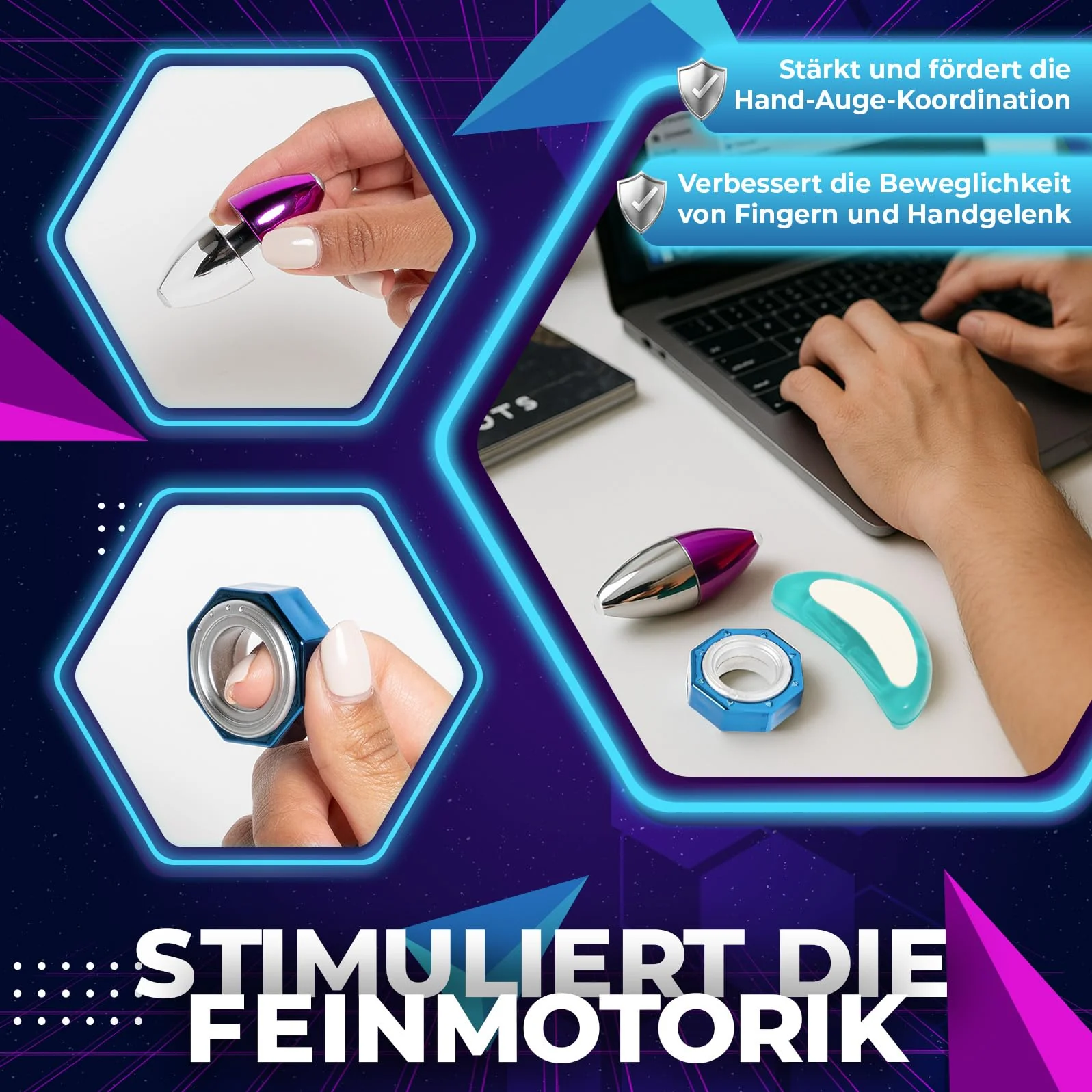 Anti-Stress Fidget Toy 3er-Set – Für Fokus, Ruhe & Balance im Alltag – Magnetisches Set mit Spinner, Slider & Ring – Für Erwachsene & Jugendliche – Geschenkidee - Image 5