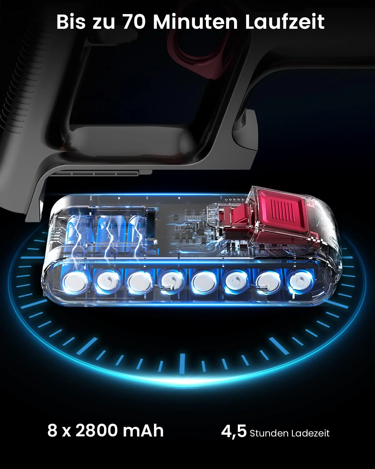 Anyson 45000Pa/550W/70Min Staubsauger Kabellos, 1.6L Akku Staubsauger Super Leise, Akkustaubsauger Selbstladender mit LED Display/Anti-Tangle-Bürste, Stabstaubsauger für Hartböden Teppiche Tierhaare - Image 6