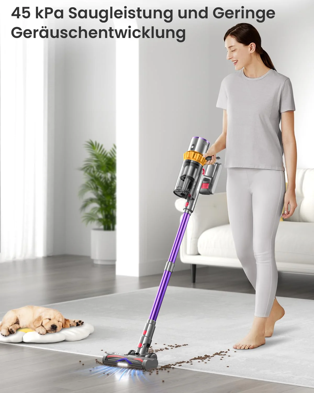 Anyson 45000Pa/550W/70Min Staubsauger Kabellos, 1.6L Akku Staubsauger Super Leise, Akkustaubsauger Selbstladender mit LED Display/Anti-Tangle-Bürste, Stabstaubsauger für Hartböden Teppiche Tierhaare - Image 7