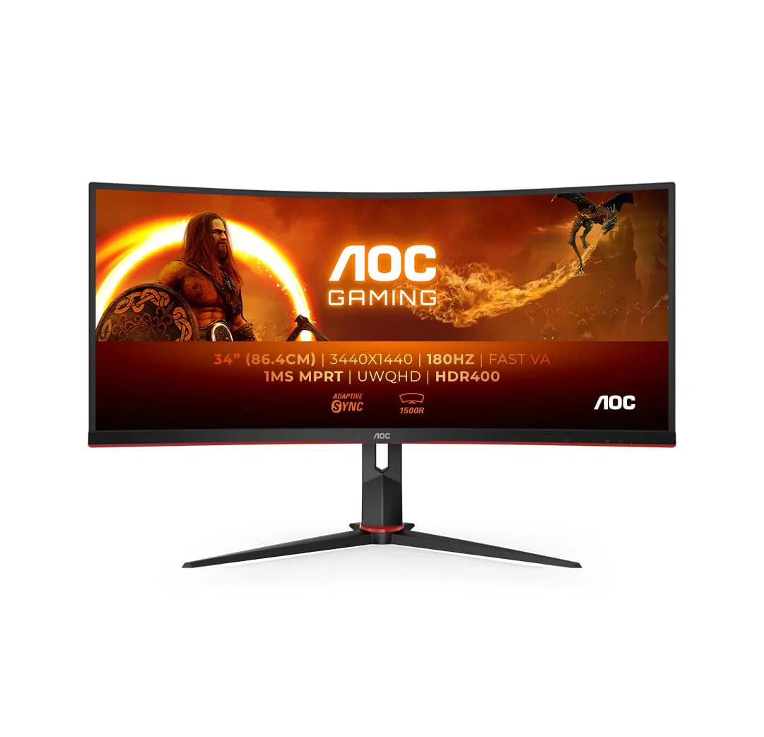 AOC Gaming CU34G2XPD – 34-Zoll-WQHD-Curved-Monitor, 180 Hz, schnelle VA, 1 ms GTG, FreeSync Premium, HDR400, höhenverstellbarer Standfuß (3440 x 1440, HDMI, DisplayPort, USB-Hub) - Image 3