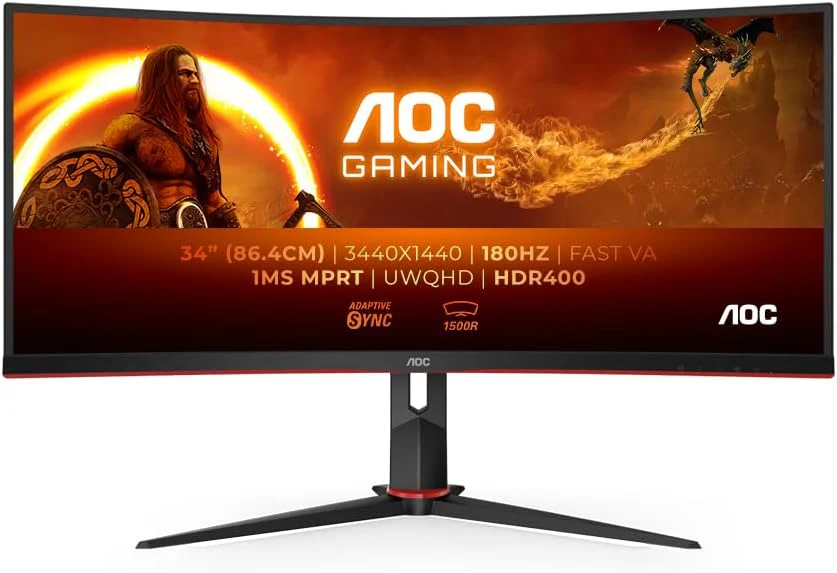 AOC Gaming CU34G2XPD – 34-Zoll-WQHD-Curved-Monitor, 180 Hz, schnelle VA, 1 ms GTG, FreeSync Premium, HDR400, höhenverstellbarer Standfuß (3440 x 1440, HDMI, DisplayPort, USB-Hub) - Image 6