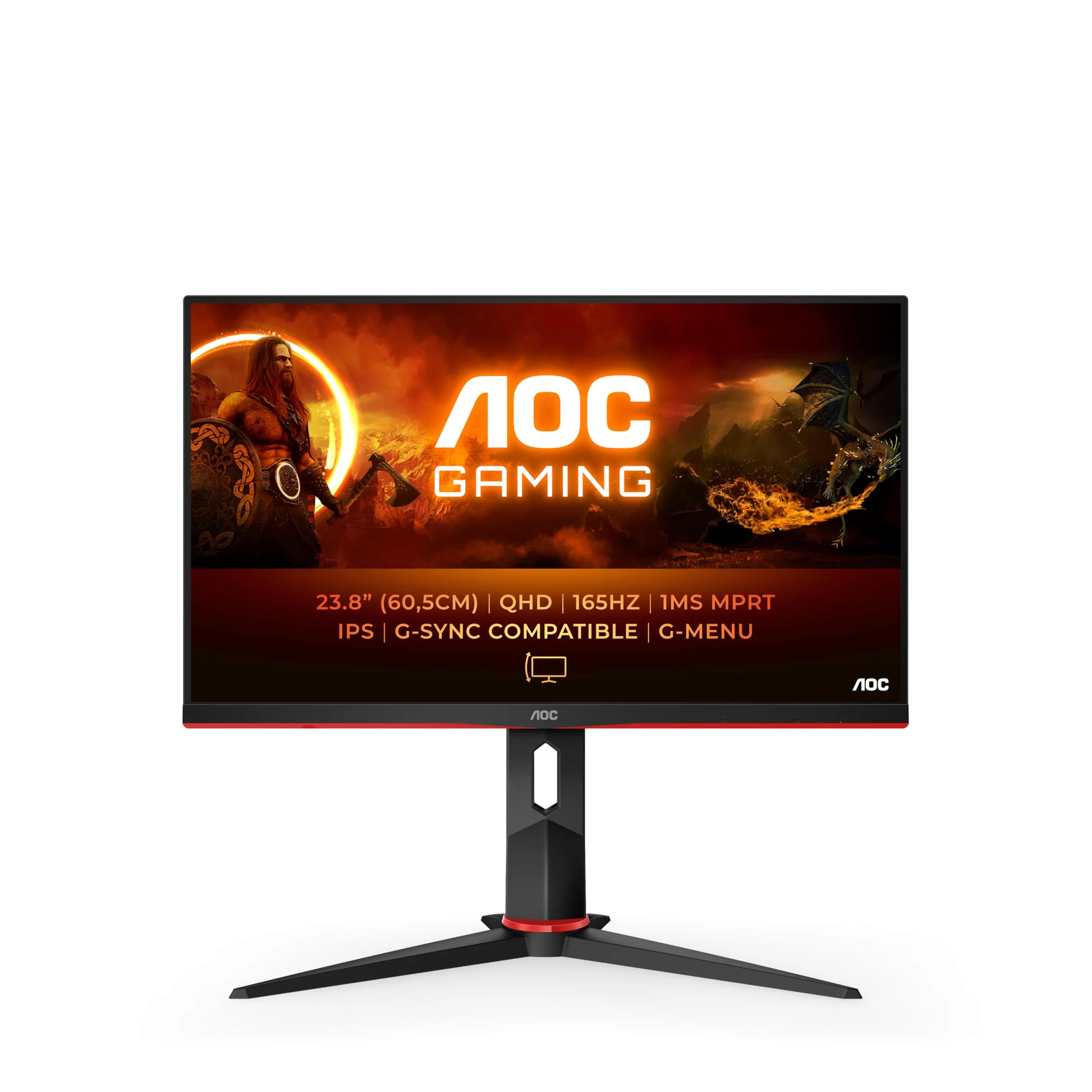 AOC Gaming Q24G2A - 24 Zoll QHD Monitor, 165 Hz, 1 ms MPRT, FreeSync Premium, G-Sync comp, (2560x1440, HDMI, DisplayPort) schwarz/rot - Image 8