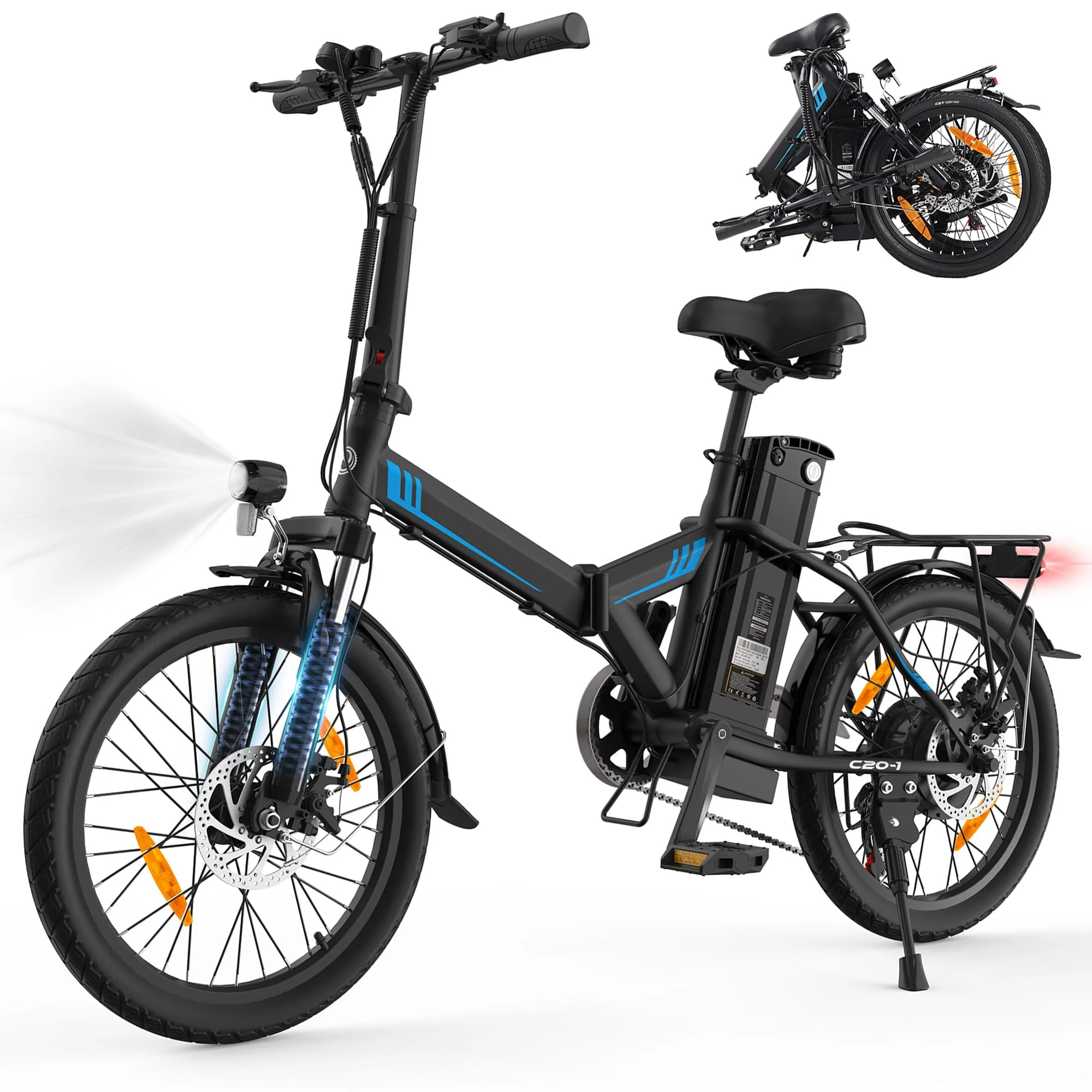 AOIHO E Bike, 20" EBike Klapprad mit 48V 374.4 Wh Lithium-Akku, Reichweite Max 70KM, Elektrofahrräder 250W Motor, 5 Fahrmodi, City E Fahrrad Herren Damen mit 7 Gängen EU-Konformes Klapprad E-Bike