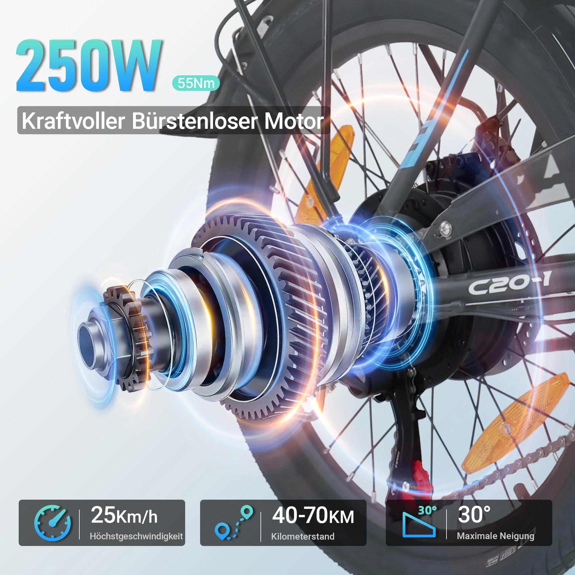 AOIHO E Bike, 20" EBike Klapprad mit 48V 374.4 Wh Lithium-Akku, Reichweite Max 70KM, Elektrofahrräder 250W Motor, 5 Fahrmodi, City E Fahrrad Herren Damen mit 7 Gängen EU-Konformes Klapprad E-Bike - Image 7