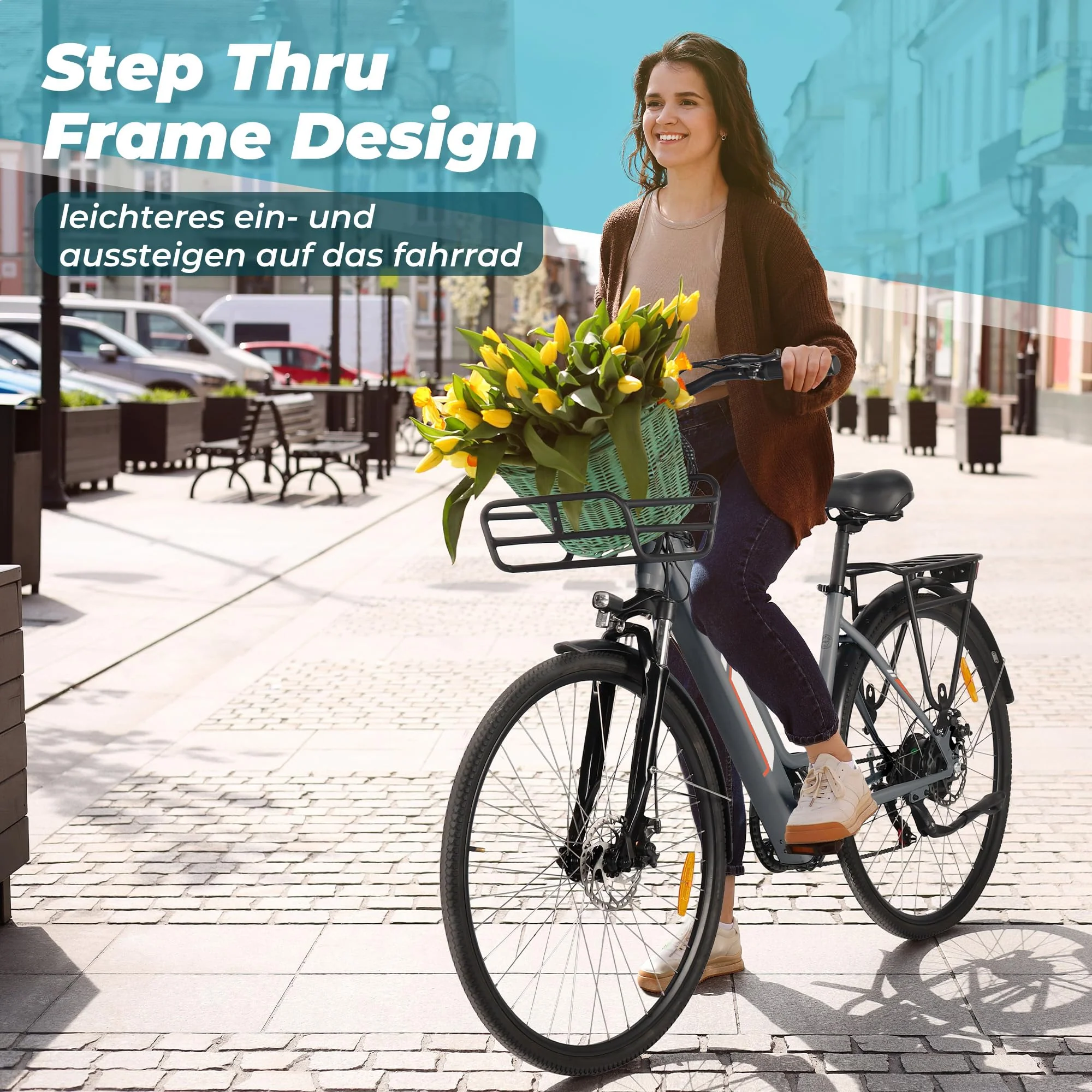 AOIHO E Bike, 28'' EBike Herren E-Bike Damen mit 𝐃𝐫𝐞𝐡𝐦𝐨𝐦𝐞𝐧𝐭𝐬𝐞𝐧𝐬𝐨𝐫, 250W Motor Elektrofahrräder Trekkingrad E Fahrrad mit 6-Gang, 3 Modi, Pedelec Citybike Elektrofahrrad für Erwachsene - Image 2