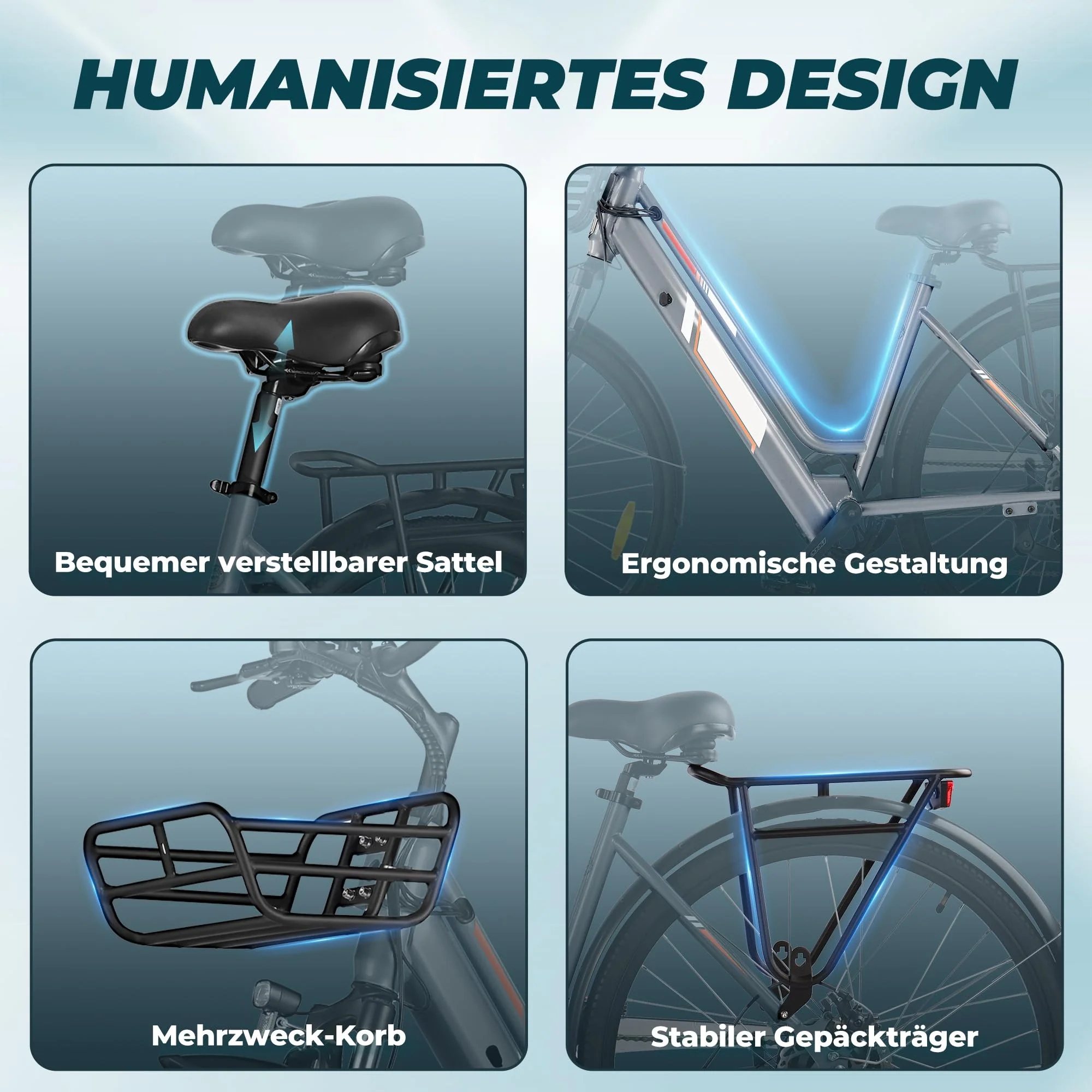 AOIHO E Bike, 28'' EBike Herren E-Bike Damen mit 𝐃𝐫𝐞𝐡𝐦𝐨𝐦𝐞𝐧𝐭𝐬𝐞𝐧𝐬𝐨𝐫, 250W Motor Elektrofahrräder Trekkingrad E Fahrrad mit 6-Gang, 3 Modi, Pedelec Citybike Elektrofahrrad für Erwachsene - Image 3
