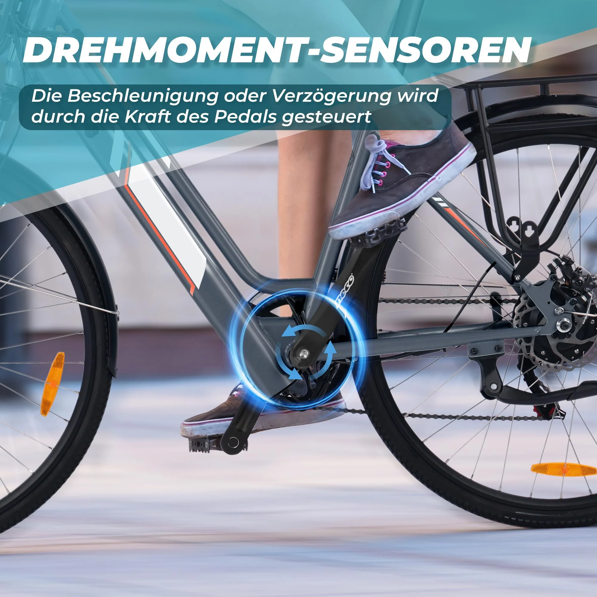 AOIHO E Bike, 28'' EBike Herren E-Bike Damen mit 𝐃𝐫𝐞𝐡𝐦𝐨𝐦𝐞𝐧𝐭𝐬𝐞𝐧𝐬𝐨𝐫, 250W Motor Elektrofahrräder Trekkingrad E Fahrrad mit 6-Gang, 3 Modi, Pedelec Citybike Elektrofahrrad für Erwachsene - Image 4