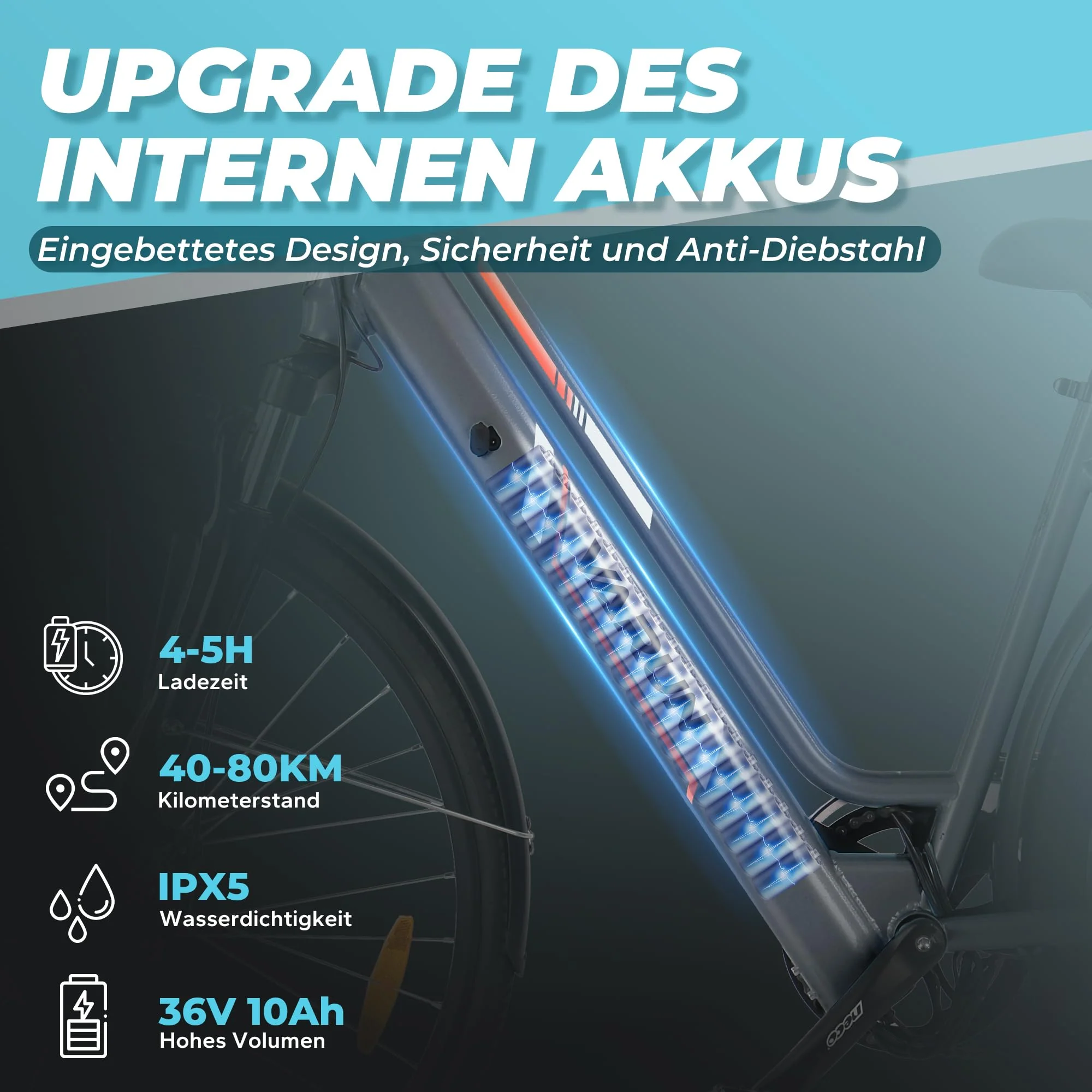 AOIHO E Bike, 28'' EBike Herren E-Bike Damen mit 𝐃𝐫𝐞𝐡𝐦𝐨𝐦𝐞𝐧𝐭𝐬𝐞𝐧𝐬𝐨𝐫, 250W Motor Elektrofahrräder Trekkingrad E Fahrrad mit 6-Gang, 3 Modi, Pedelec Citybike Elektrofahrrad für Erwachsene - Image 7