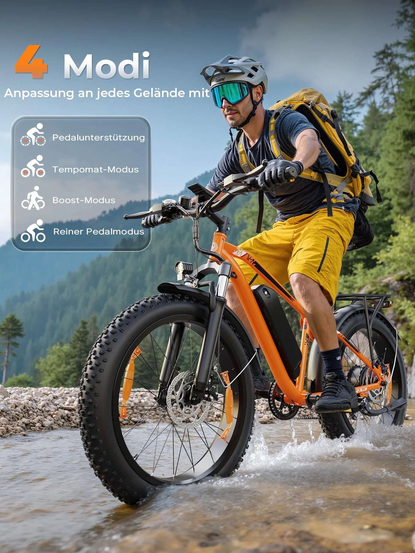 AOIHO E Bike, E-Bike Herren mit 48V 15Ah/13Ah Akku Bis 100-120KM, 26 * 4.0 Zoll Fat Tire 80NM Motor, EBike Damen LCD-Display, 7-Gang-All-Terrain E Fatbike, EMountainbike Für Stadtpendler & Wildn - Image 4