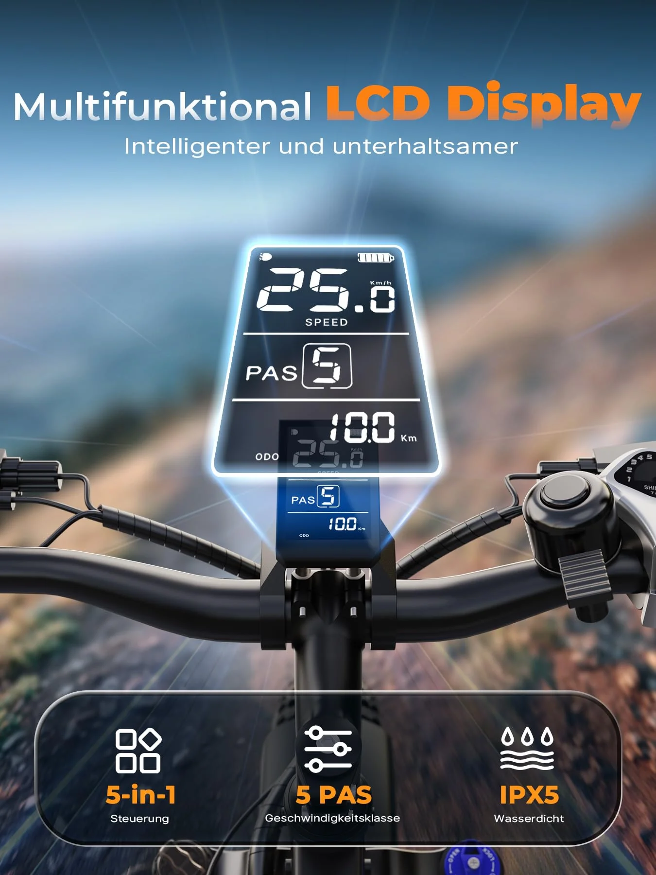AOIHO E Bike, E-Bike Herren mit 48V 15Ah/13Ah Akku Bis 100-120KM, 26 * 4.0 Zoll Fat Tire 80NM Motor, EBike Damen LCD-Display, 7-Gang-All-Terrain E Fatbike, EMountainbike Für Stadtpendler & Wildn - Image 5