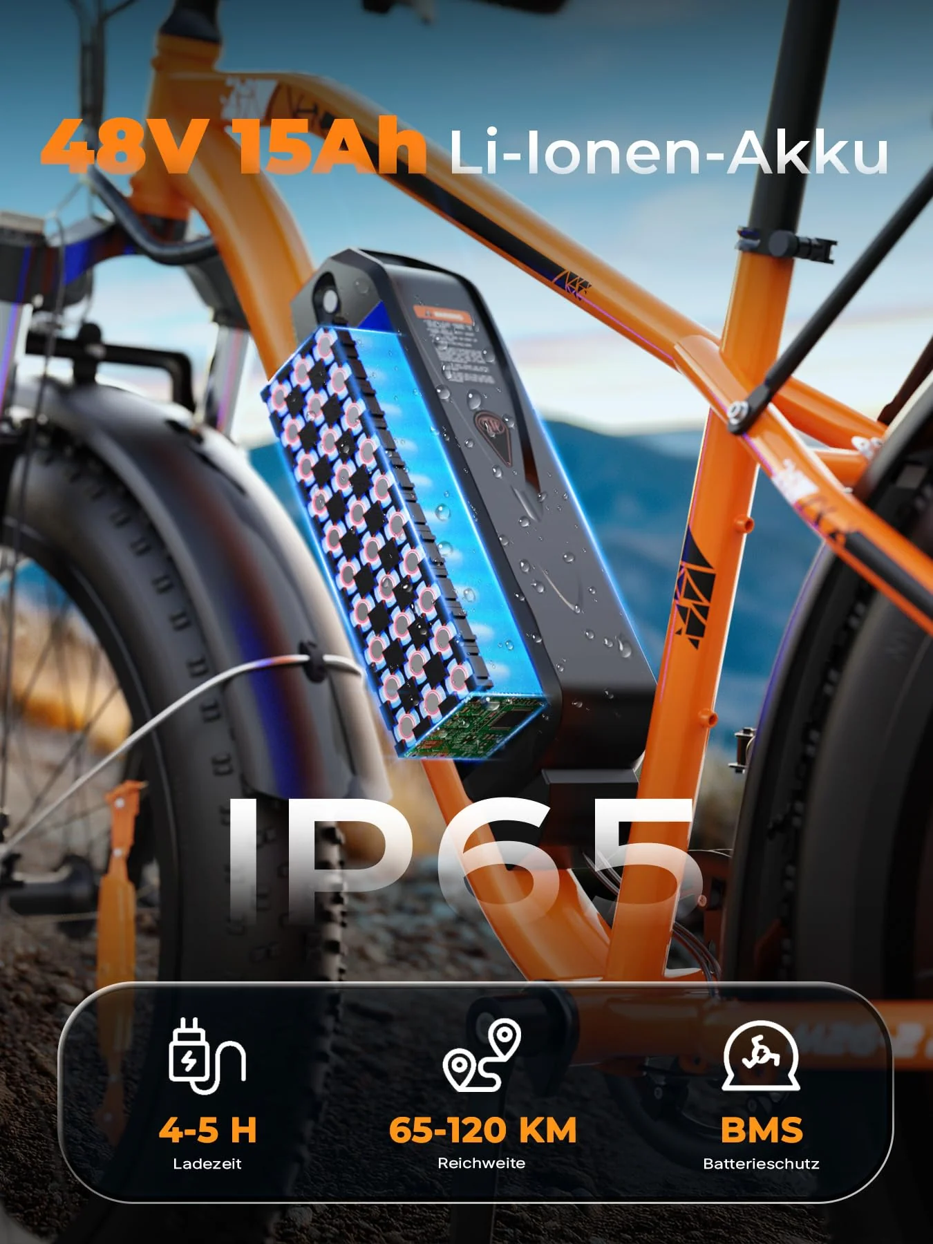 AOIHO E Bike, E-Bike Herren mit 48V 15Ah/13Ah Akku Bis 100-120KM, 26 * 4.0 Zoll Fat Tire 80NM Motor, EBike Damen LCD-Display, 7-Gang-All-Terrain E Fatbike, EMountainbike Für Stadtpendler & Wildn - Image 6