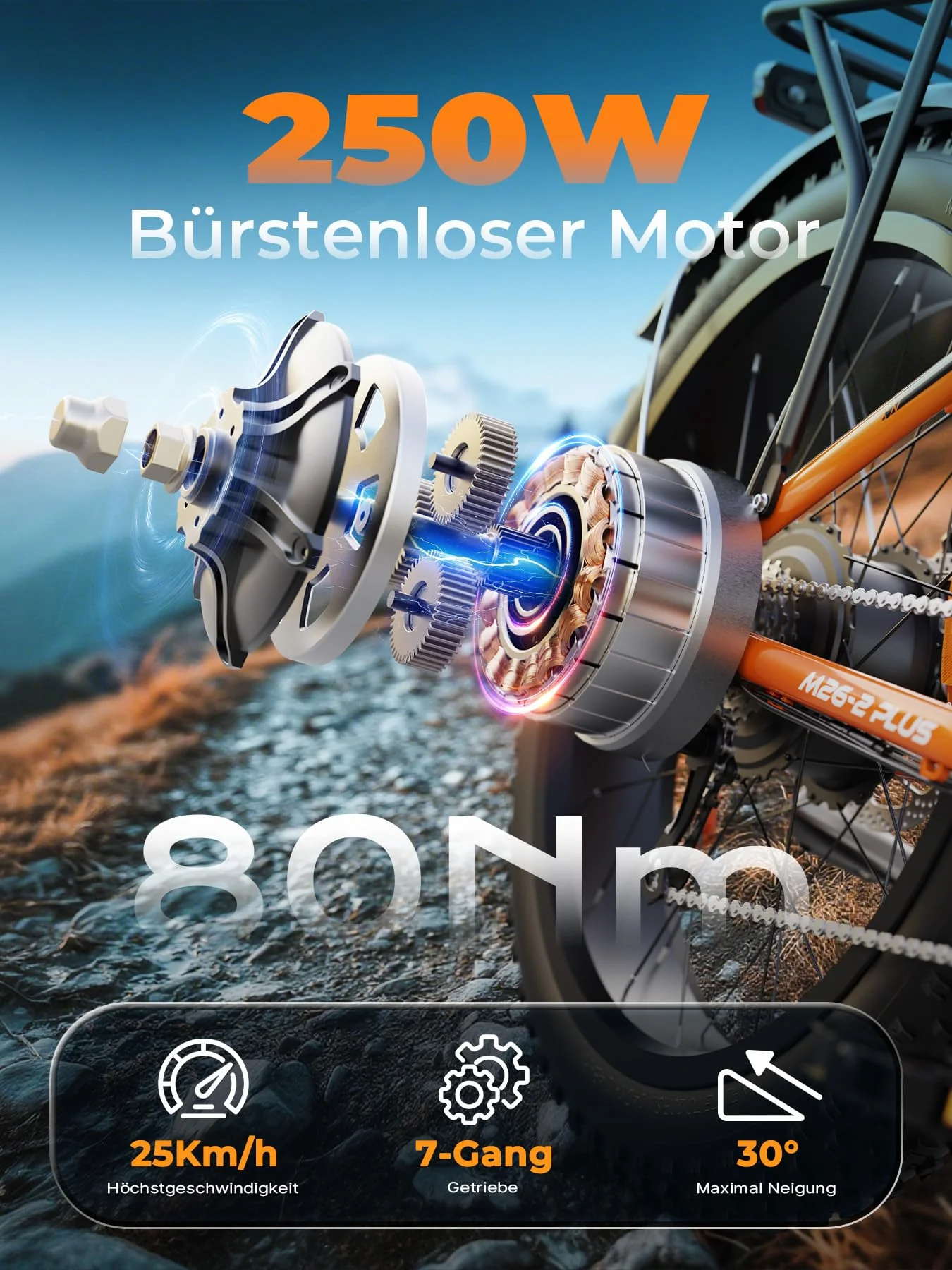 AOIHO E Bike, E-Bike Herren mit 48V 15Ah/13Ah Akku Bis 100-120KM, 26 * 4.0 Zoll Fat Tire 80NM Motor, EBike Damen LCD-Display, 7-Gang-All-Terrain E Fatbike, EMountainbike Für Stadtpendler & Wildn - Image 7