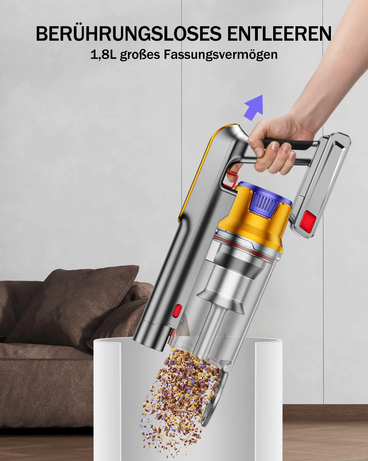 AOLOKO Akku Staubsauger, 50000Pa/580W/70Mins Staubsauger Kabellos mit 1,8L Großer Staubbecher, Wandmontierte Ladestation, 8-stufiges Filtersystem, Grünes Licht für Hartböden Teppiche Tierhaare - Image 5
