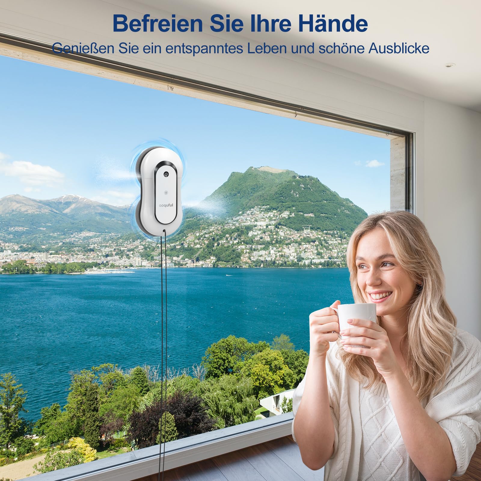 AOQUFUL intelligenter Fensterputzroboter, elektrischer Fensterputzer mit Dual-Wasserspray, automatischer Fensterroboter mit Fernbedienung und App, für Innen- und Außenfenster und Glas,12 Tücher, weiß - Image 5
