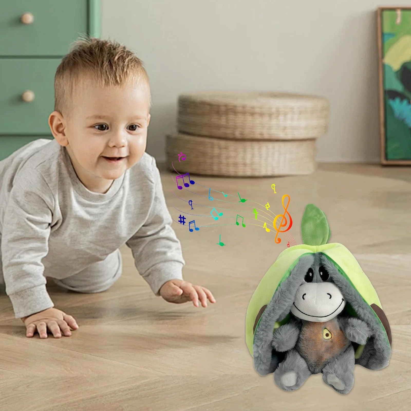 AOUZOVLI Atmendes Kuscheltier, Schlafender Plüsch Esel, Unsichtbarer Klettverschluss zum Einfachen Abnehmen und Waschen, Simuliert das Saugen, Begleitet Kinder in Einen Ruhigen Schlaf - Image 4