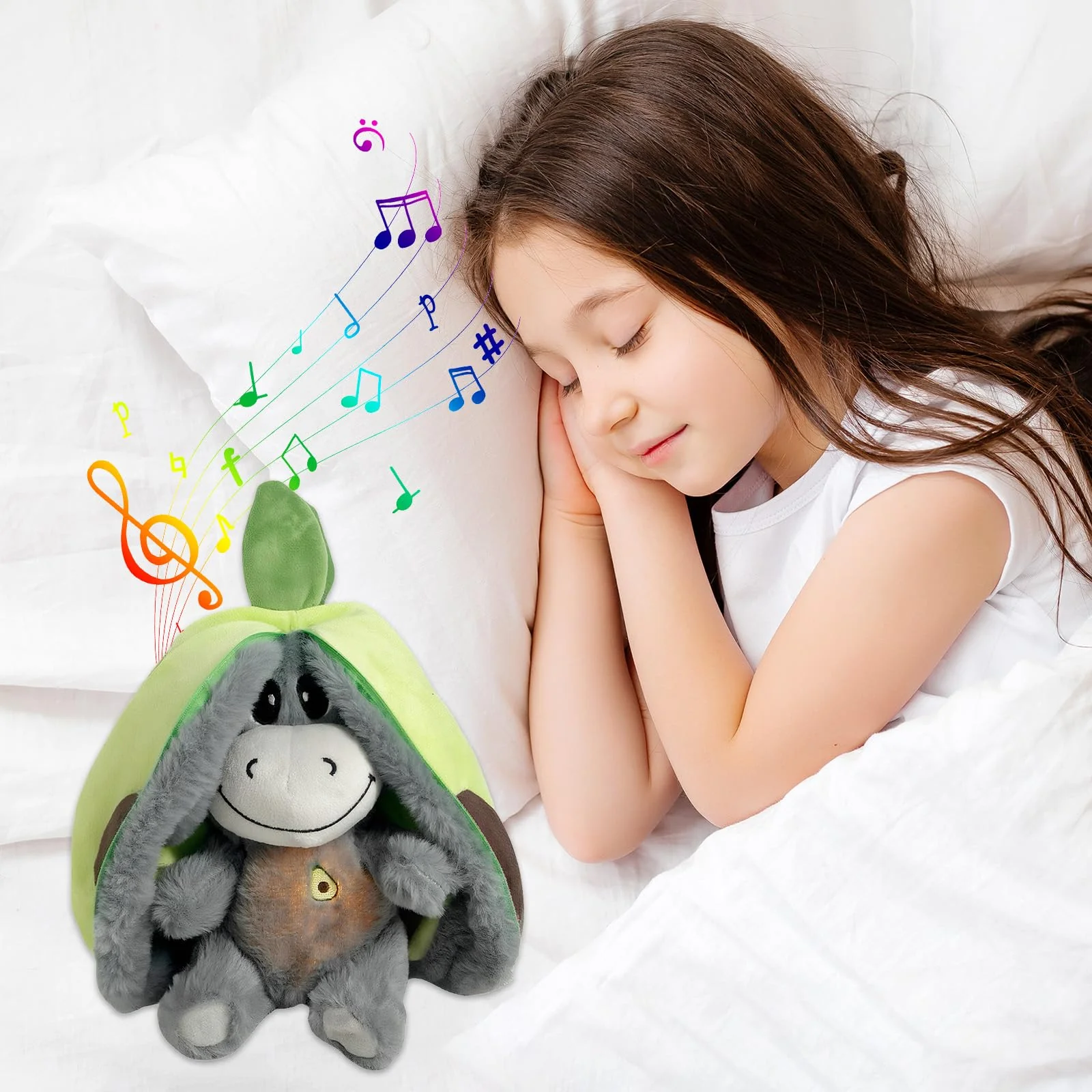AOUZOVLI Atmendes Kuscheltier, Schlafender Plüsch Esel, Unsichtbarer Klettverschluss zum Einfachen Abnehmen und Waschen, Simuliert das Saugen, Begleitet Kinder in Einen Ruhigen Schlaf - Image 5