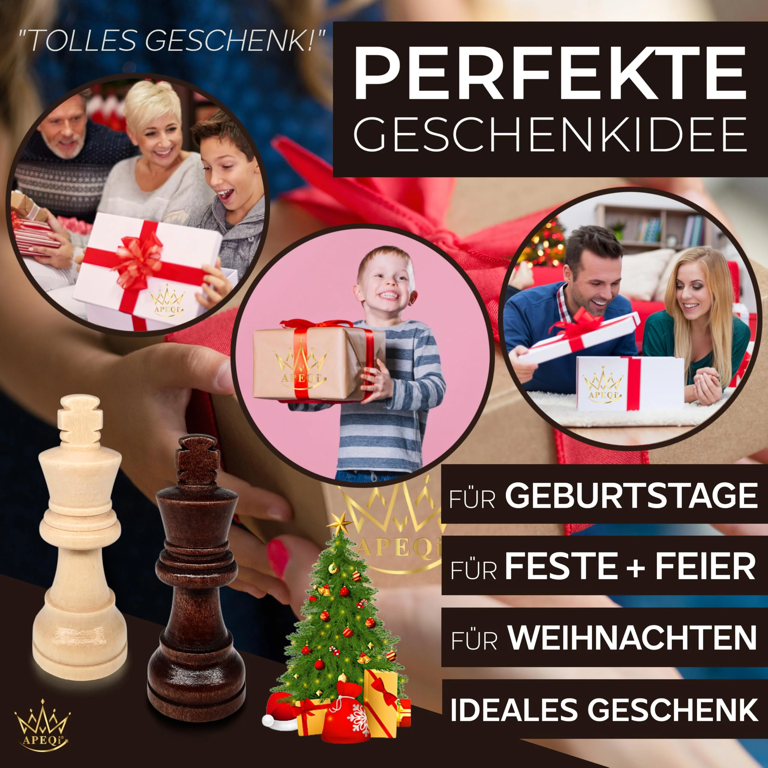 APEQi® Premium Schach MAGNETISCH - Schachspiel Holz HOCHWERTIG - [38x38cm], Massivholz, 2 EXTRA-Damen, Geschenkidee - Schachbrett Holz hochwertig - Chess Board 34 Schachfiguren Reiseschach magnetisch - Image 3