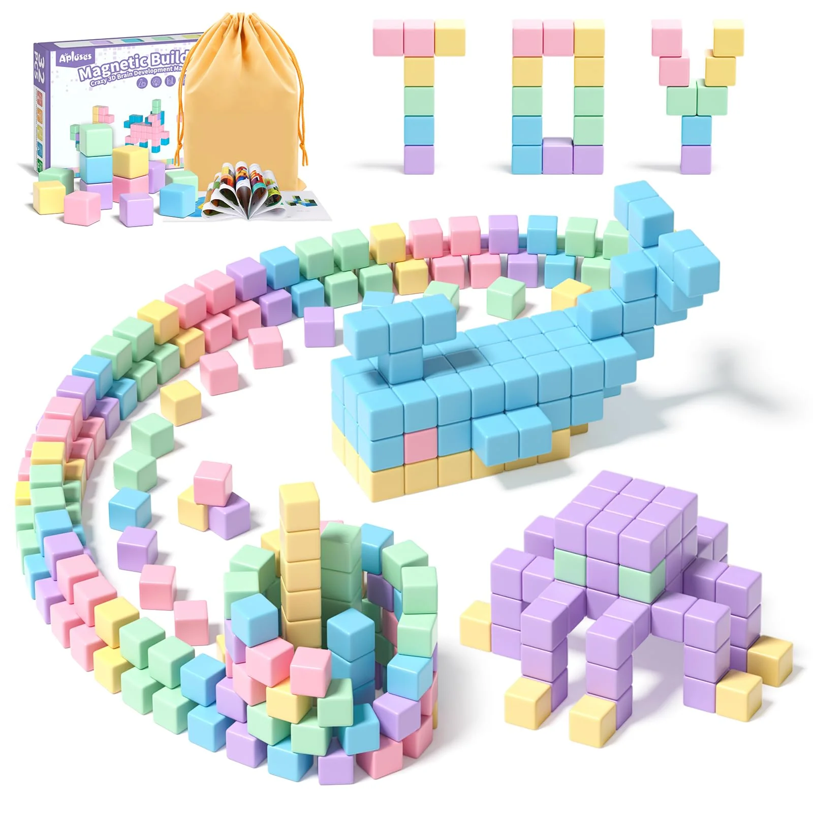 Apluses Magnetische Bausteine – Kinderspielzeug, magnetisches Bauspielzeug, Puzzlebaustein, Magnetisches Konstruktionsspielzeug für Kinder, geeignet für Jungen und Mädchen ab 3 Jahren