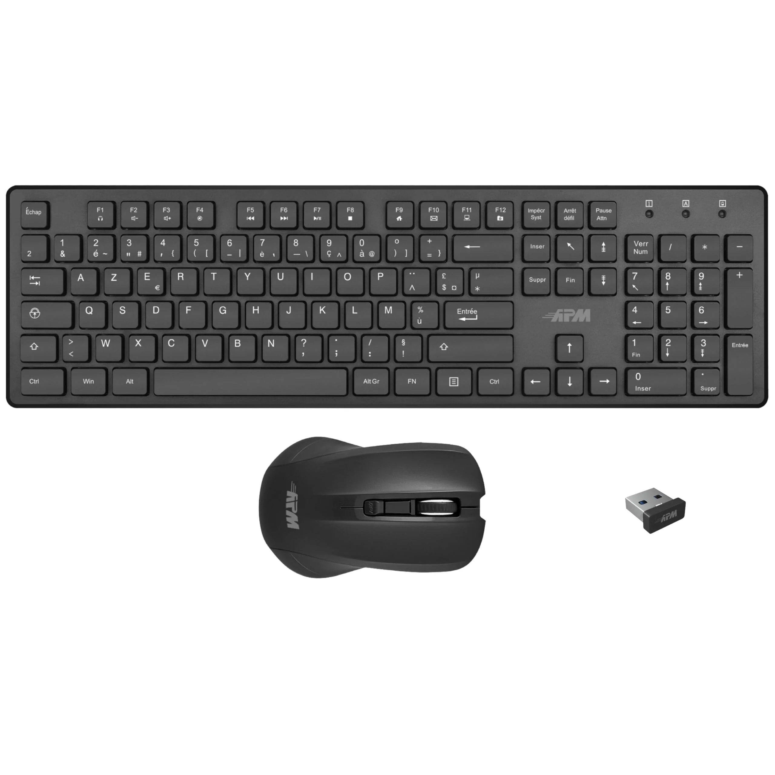 APM 100042 – Set mit kabelloser Tastatur – Kombination aus Tastatur und optischer Maus – kabellose Technologie 2,4 GHz – ultraschnelle Bedienung – Tastenkombination – Büro-Tastatur – Schwarz - Image 2