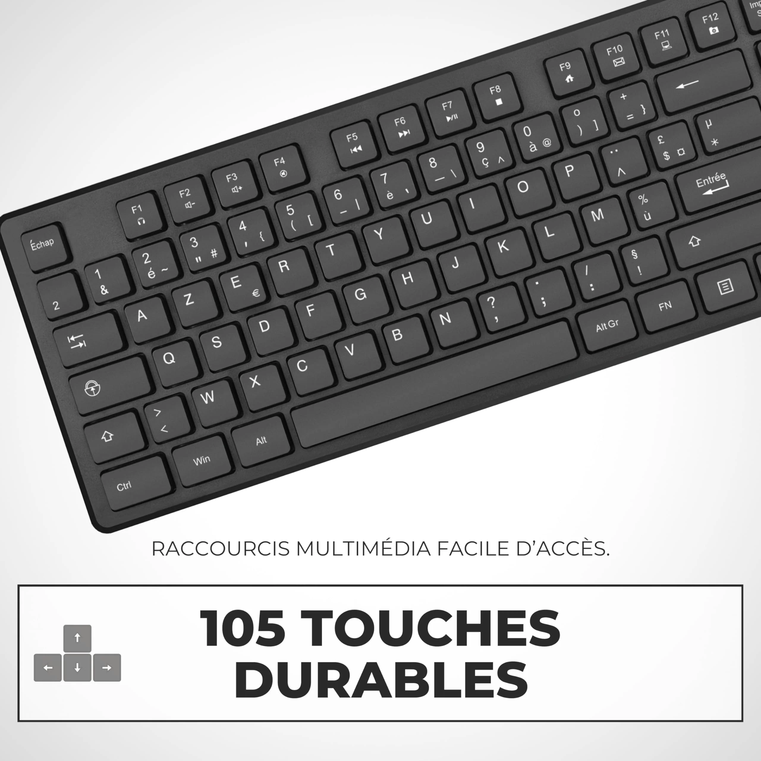 APM 100042 – Set mit kabelloser Tastatur – Kombination aus Tastatur und optischer Maus – kabellose Technologie 2,4 GHz – ultraschnelle Bedienung – Tastenkombination – Büro-Tastatur – Schwarz - Image 4