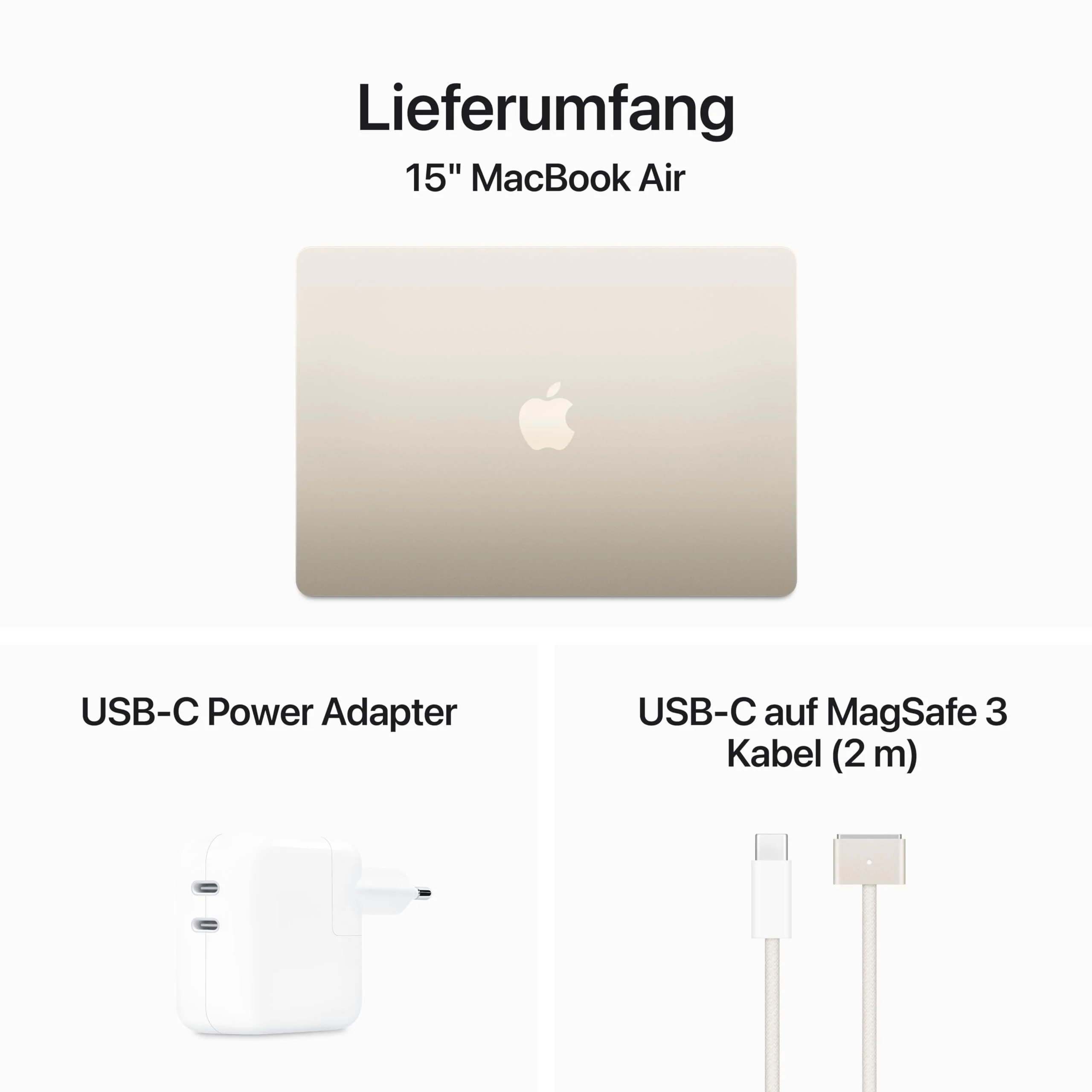 Apple 15" MacBook Air Laptop mit M3 Chip: 15,3" Liquid Retina Display, 16 GB gemeinsamer Arbeitsspeicher, 256 GB SSD Speicher, beleuchtete Tastatur, 1080p FaceTime HD Kamera, Touch ID, Polarstern - Image 2