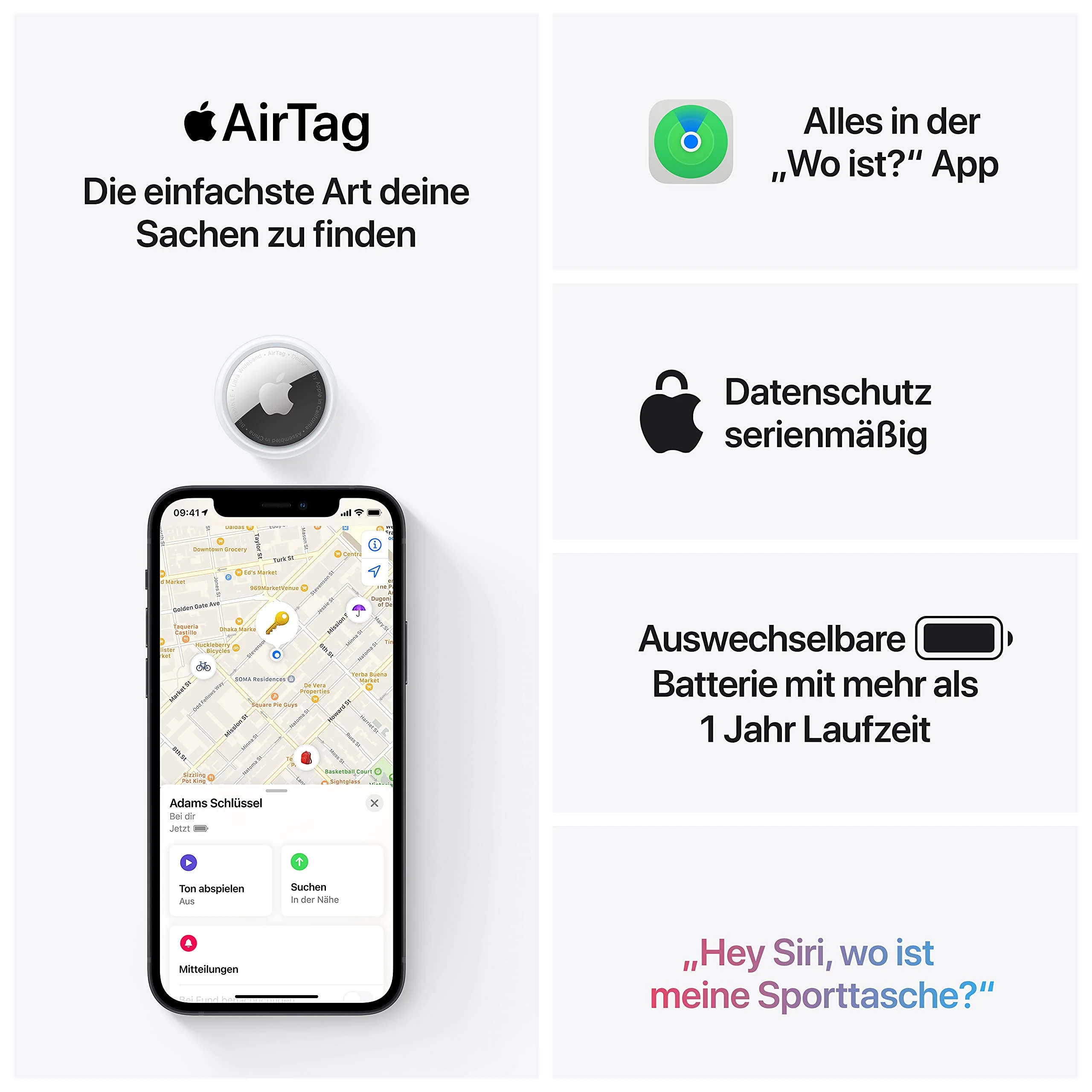 Apple AirTag - Finde und behalte Deine Sachen im Blick: Schlüssel, Geldbörsen, Gepäck, Rucksäcke und mehr. Einfaches Einrichten mit iPhone oder iPad. Austauschbare Batterie - Image 6
