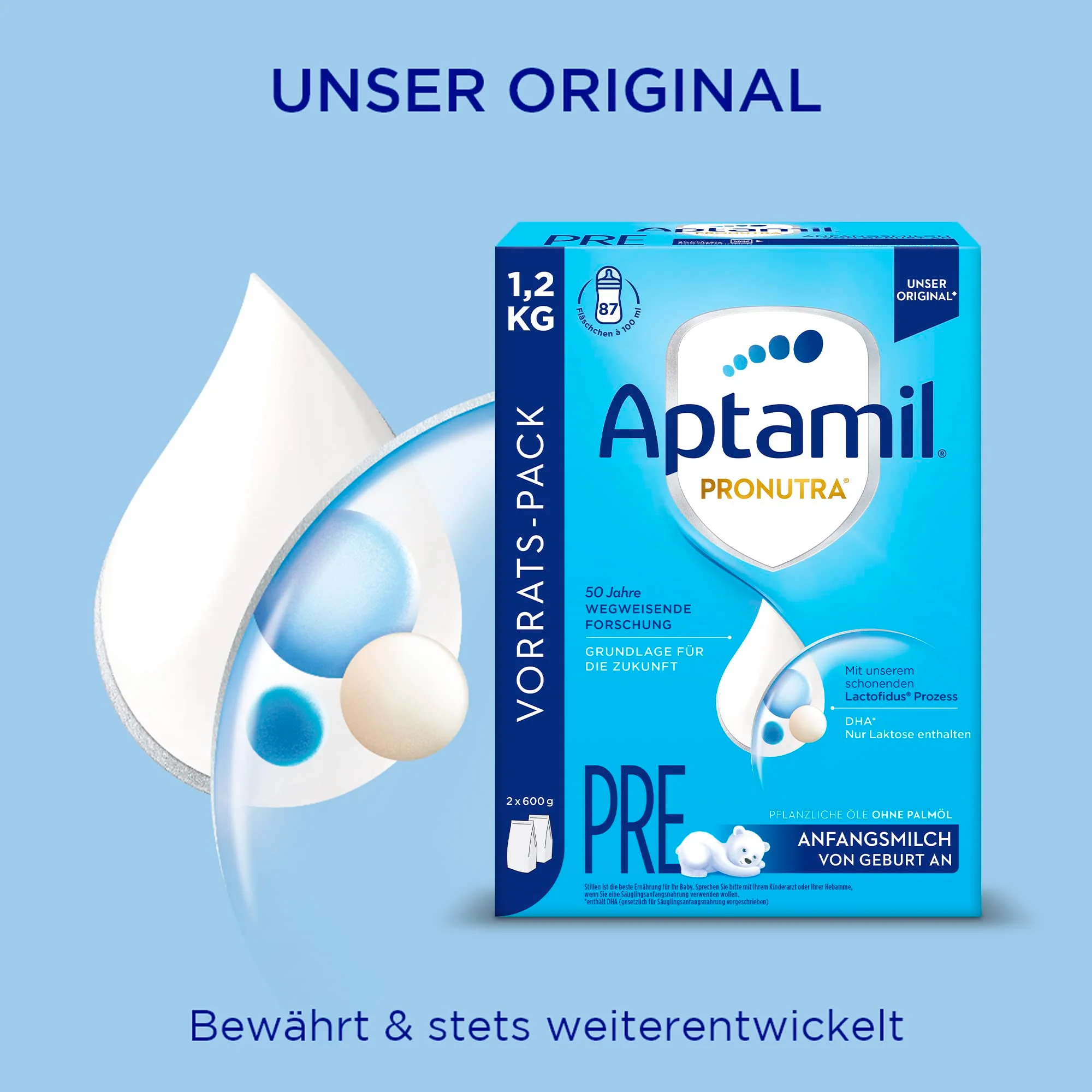 Aptamil Pronutra Anfangsnahrung Pre, von Geburt an, ohne Palmöl, mit schonendem Lactofidus Prozess, Vorratspack 1,2kg - Image 8